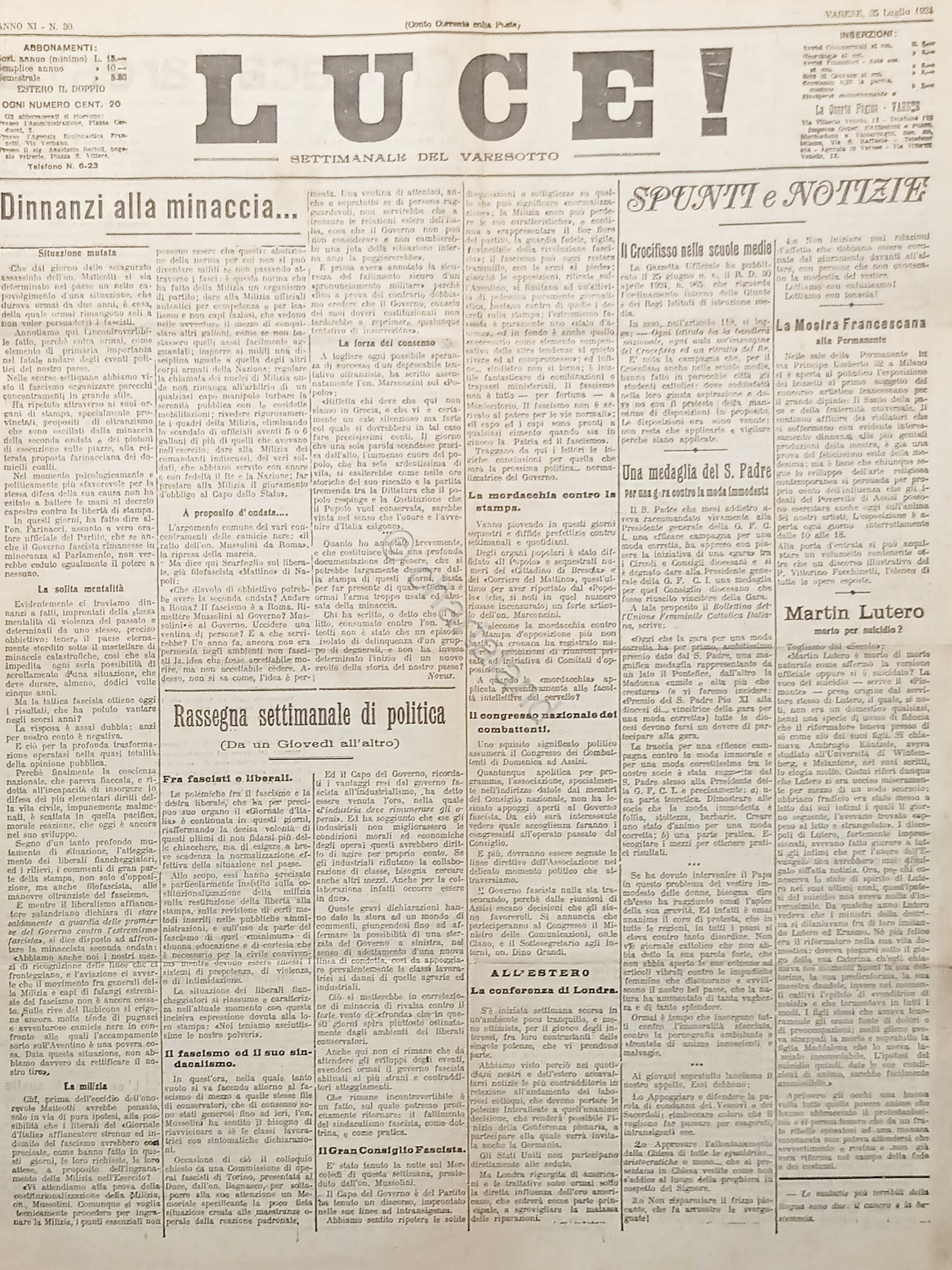 Settimanale del Varesotto - Luce! N. 30 Martin Lutero morto …