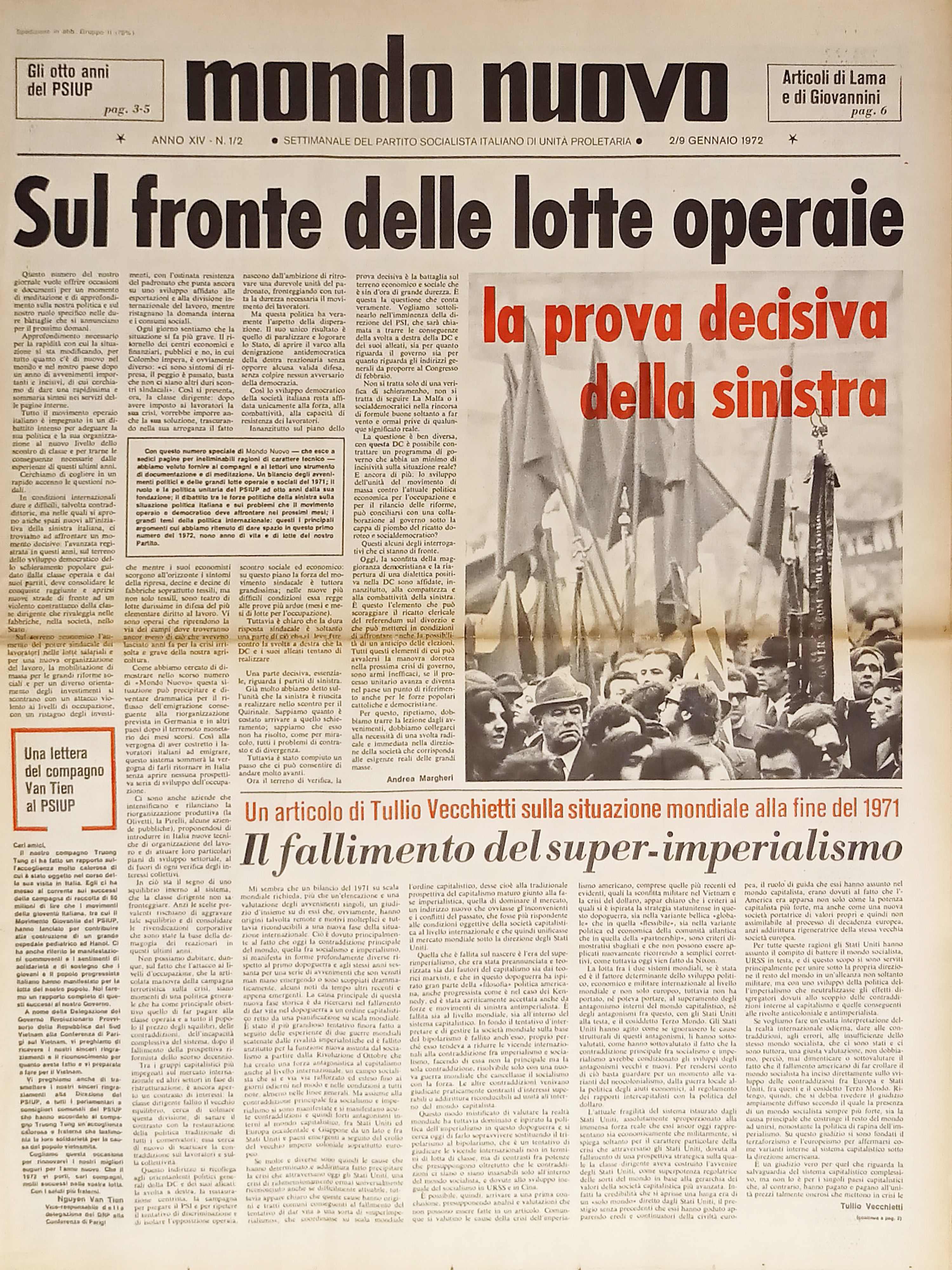 Settimanale P.S.I.U.P. - Mondo Nuovo n. 1/2 - 1972 Fronte …