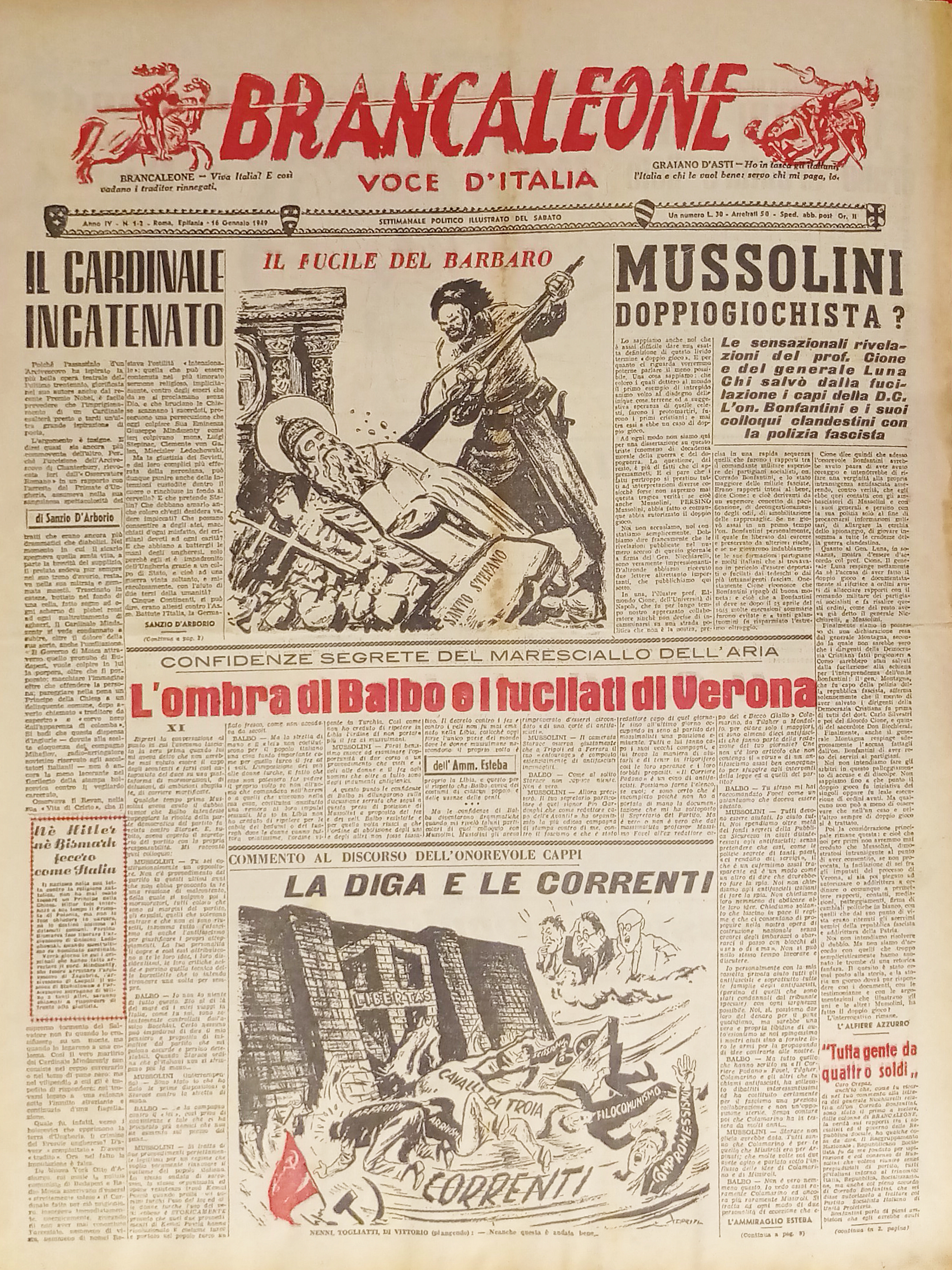 Settimanale Politico - Brancaleone N. 1-2 - 1949 Mussolini doppiogiochista?