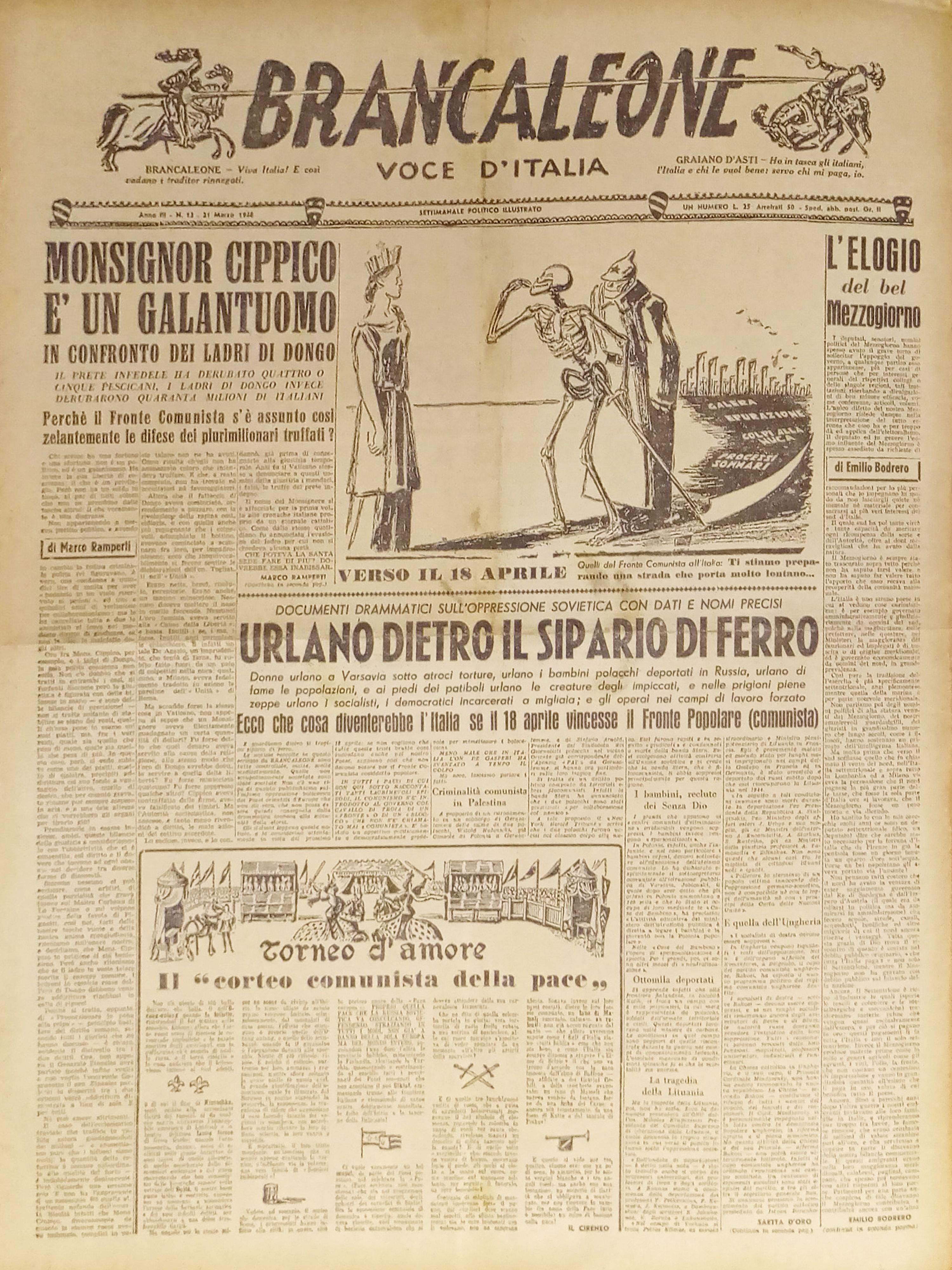 Settimanale Politico - Brancaleone N. 12 - 1948 Monsignor Cippico …