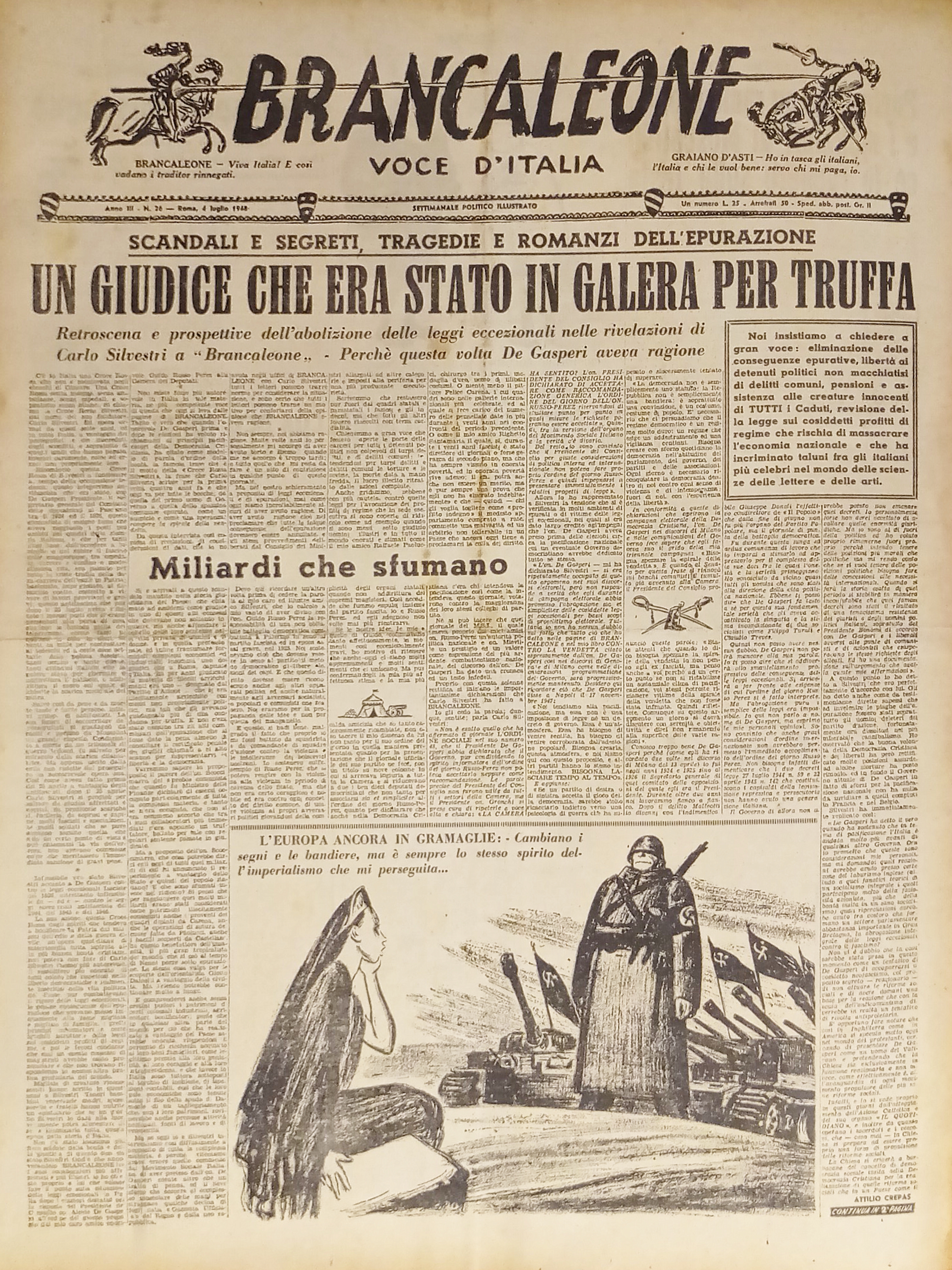 Settimanale Politico - Brancaleone N. 26 - 1948 Giudice in …