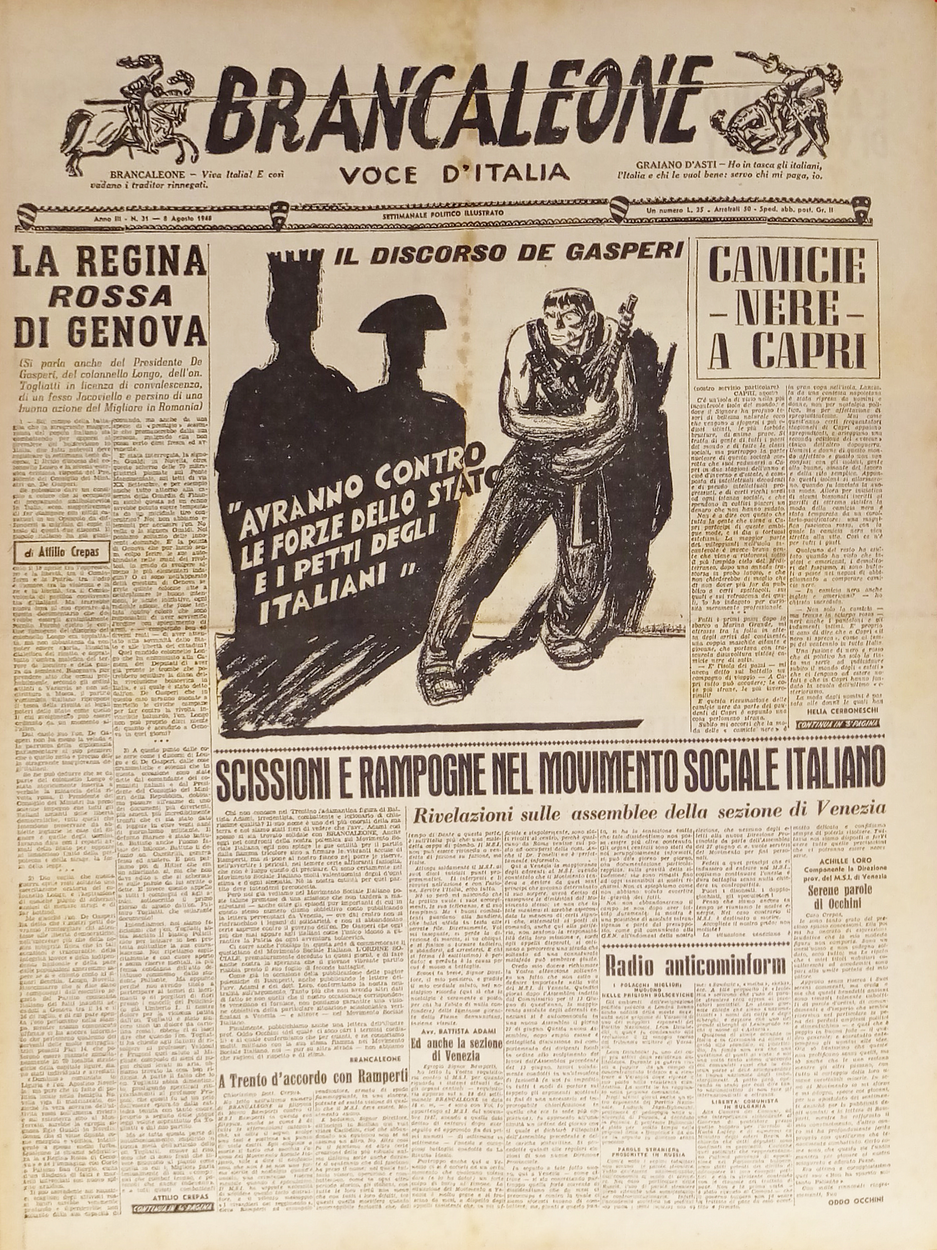 Settimanale Politico - Brancaleone N. 31 - 1948 La Regina …