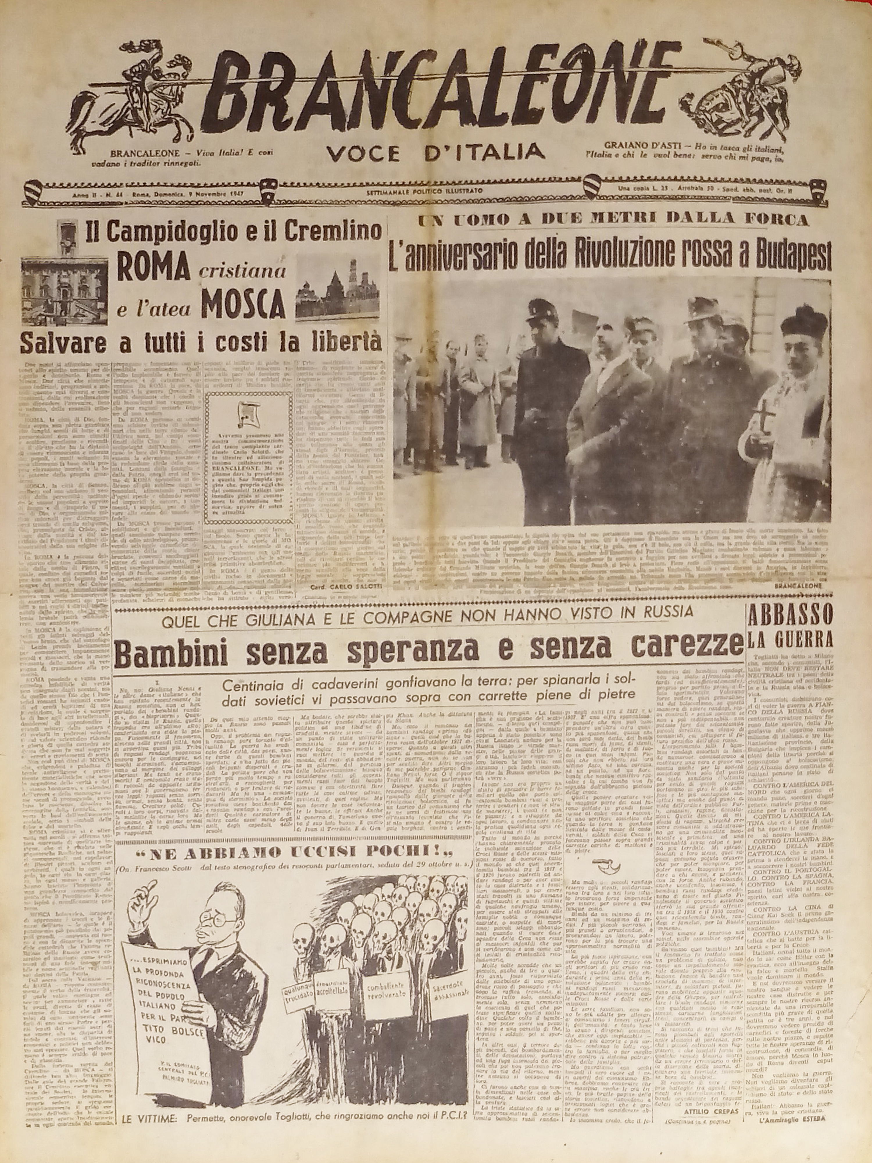 Settimanale Politico - Brancaleone N. 44 - 1947 Il Campidoglio …