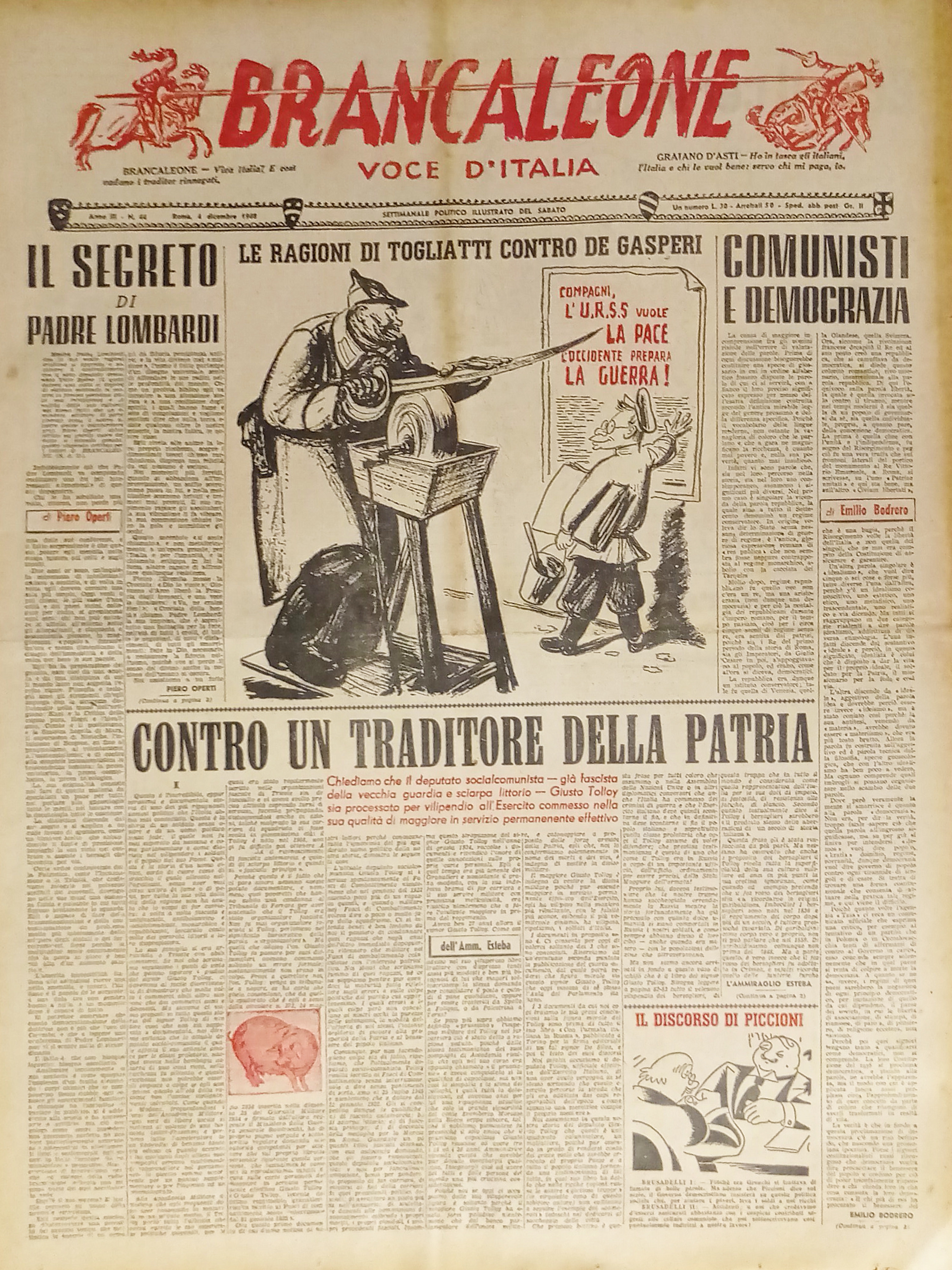 Settimanale Politico - Brancaleone N. 44 - 1948 Il segreto …