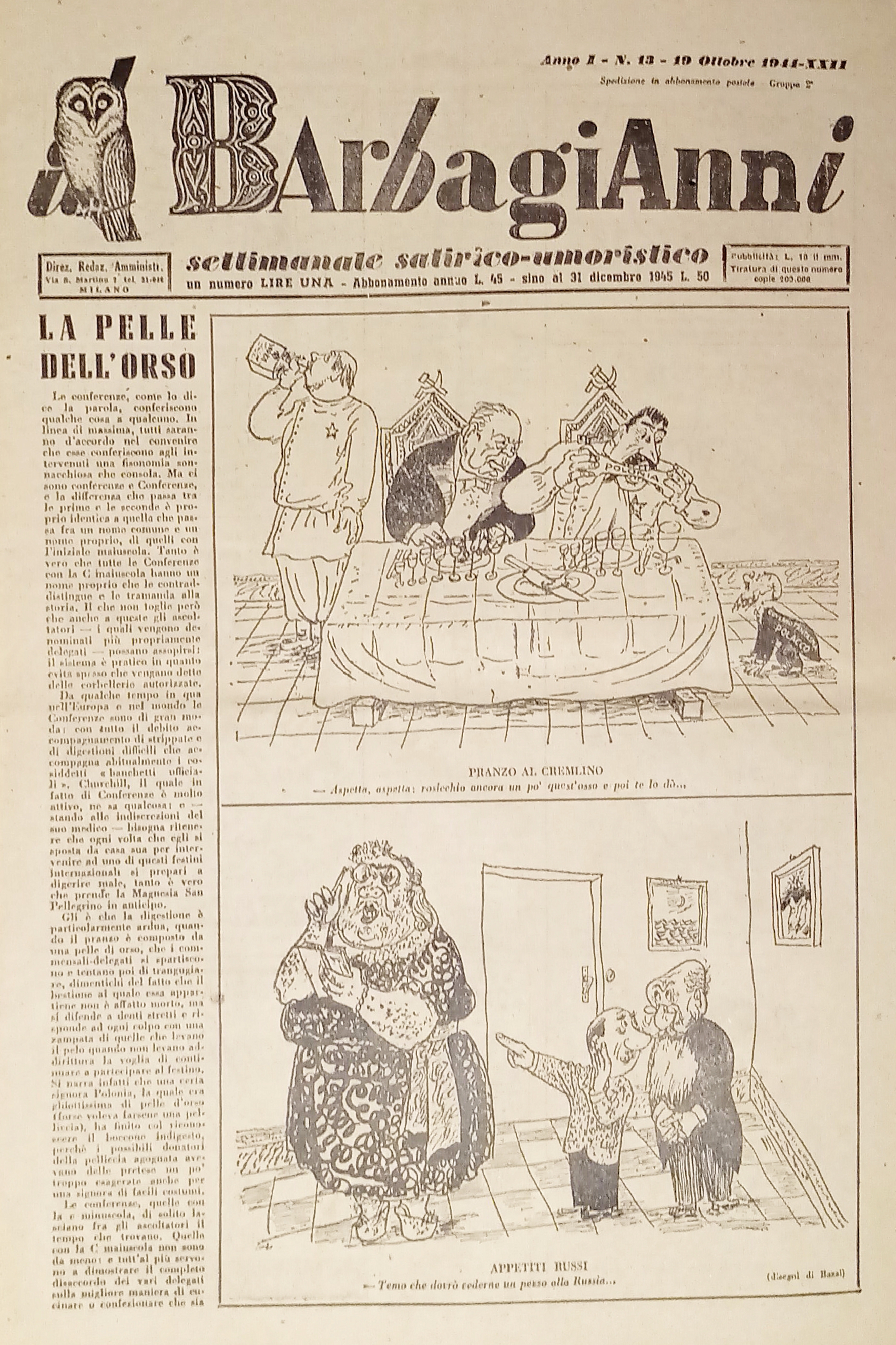 Settimanale Satirico-Umoristico - Il Barbagianni n. 13 - 1944