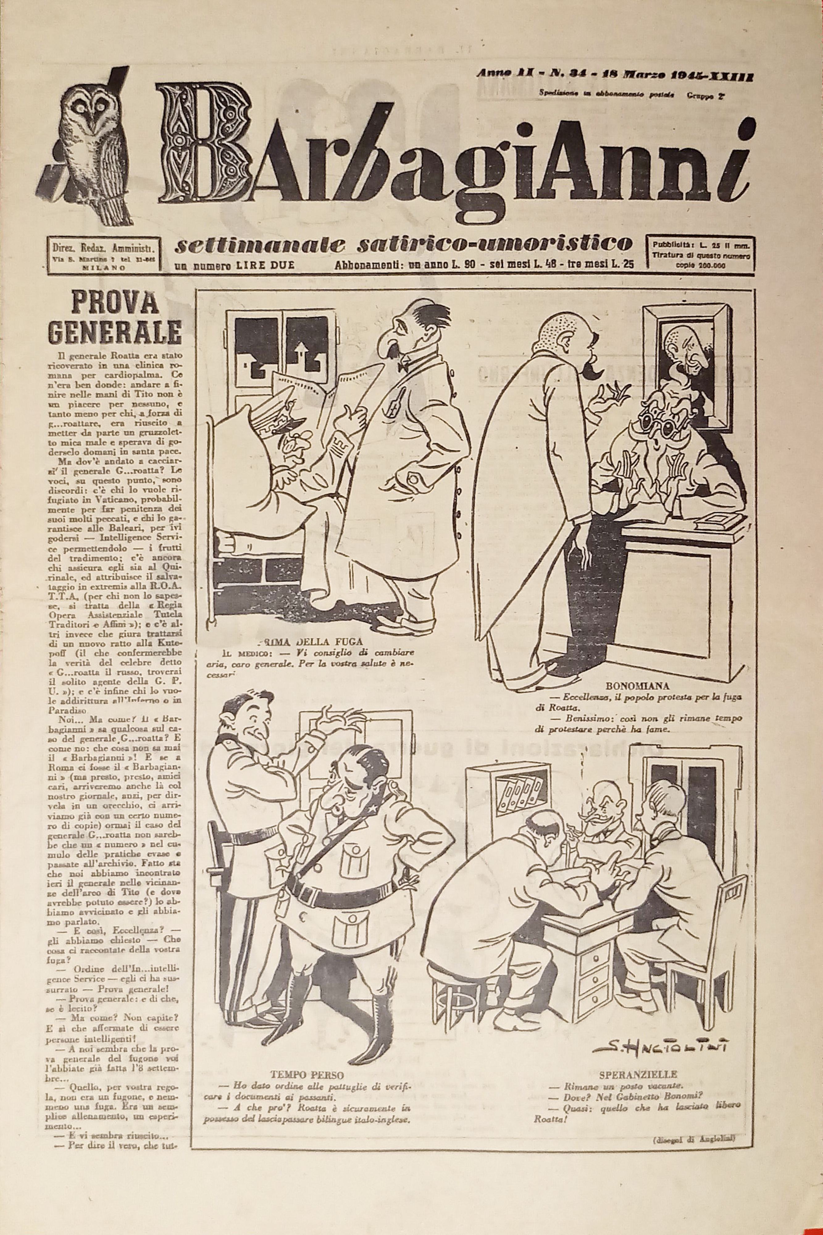 Settimanale Satirico-Umoristico - Il Barbagianni n. 34 - 1945