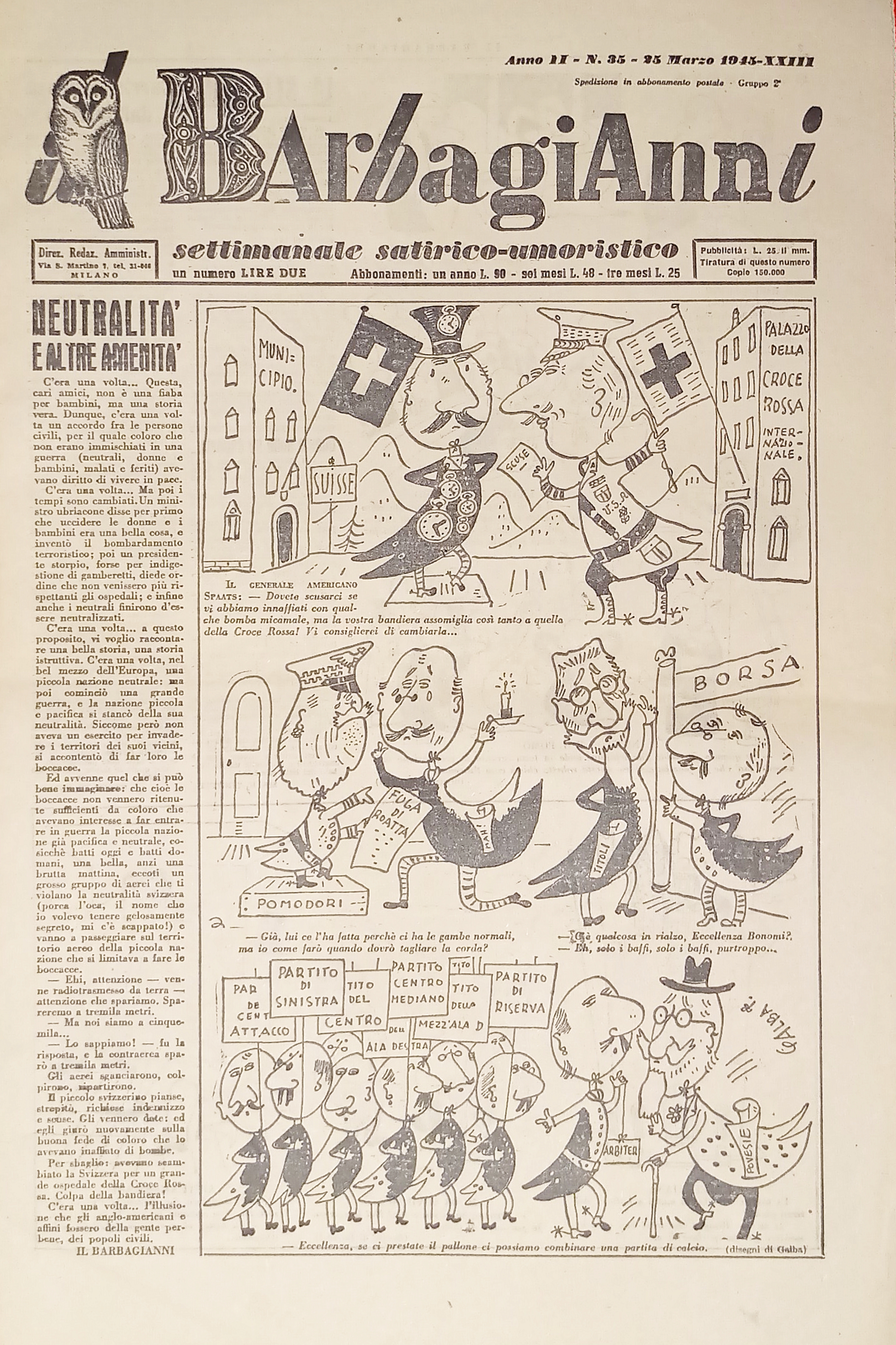 Settimanale Satirico-Umoristico - Il Barbagianni n. 35 - 1945
