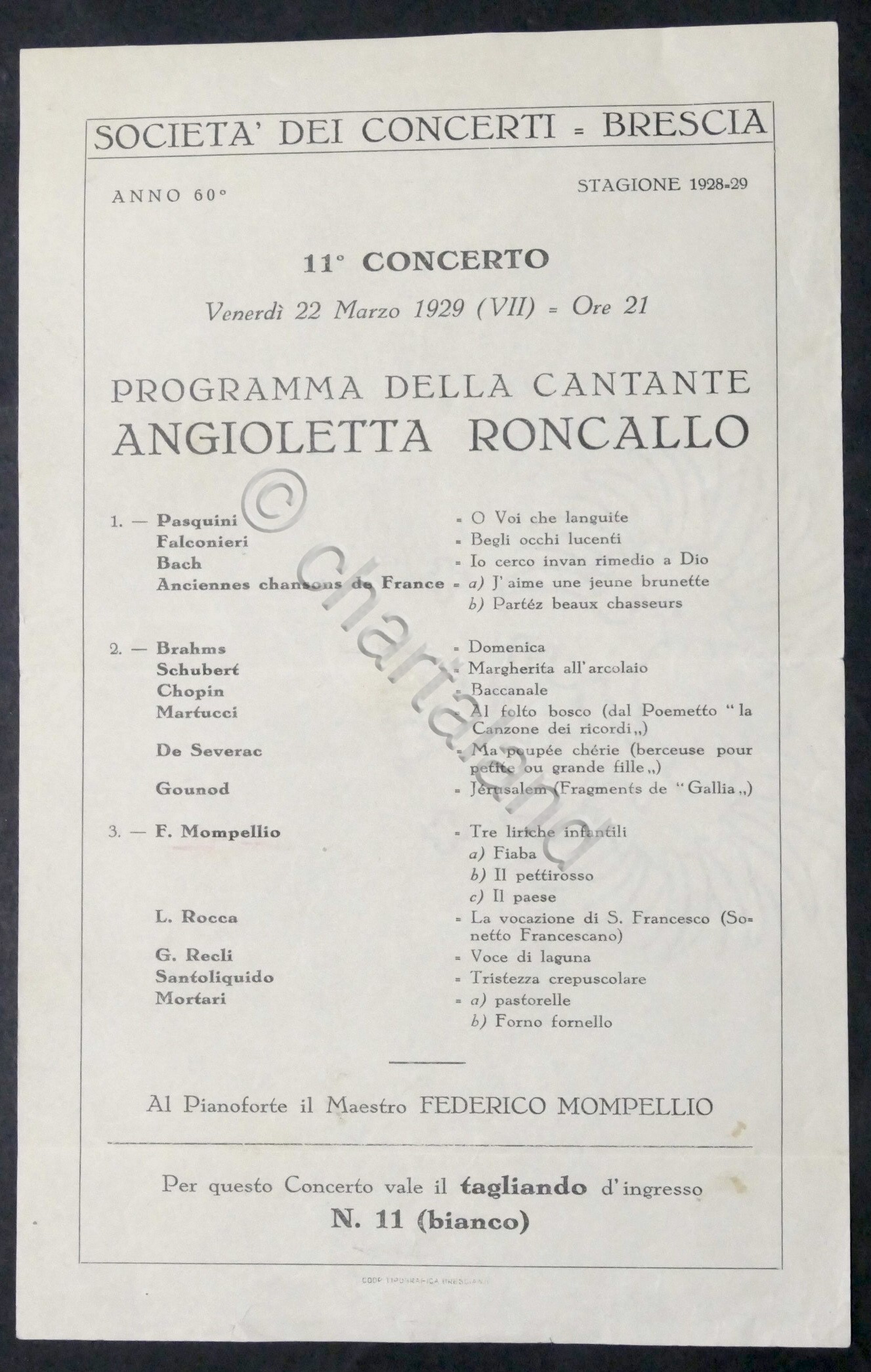 Società Concerti Brascia - Programma della cantante Angioletta Roncallo - …