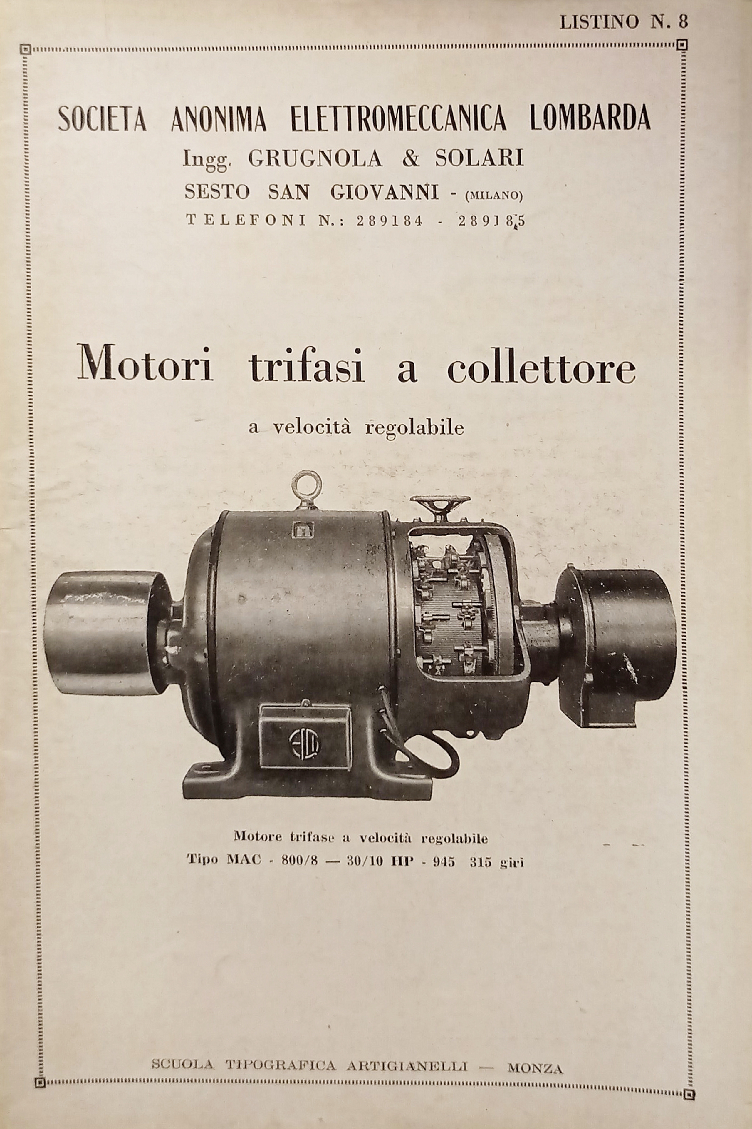 Società Elettromeccanica - Listino N. 8 Motori trifasi a collettore …