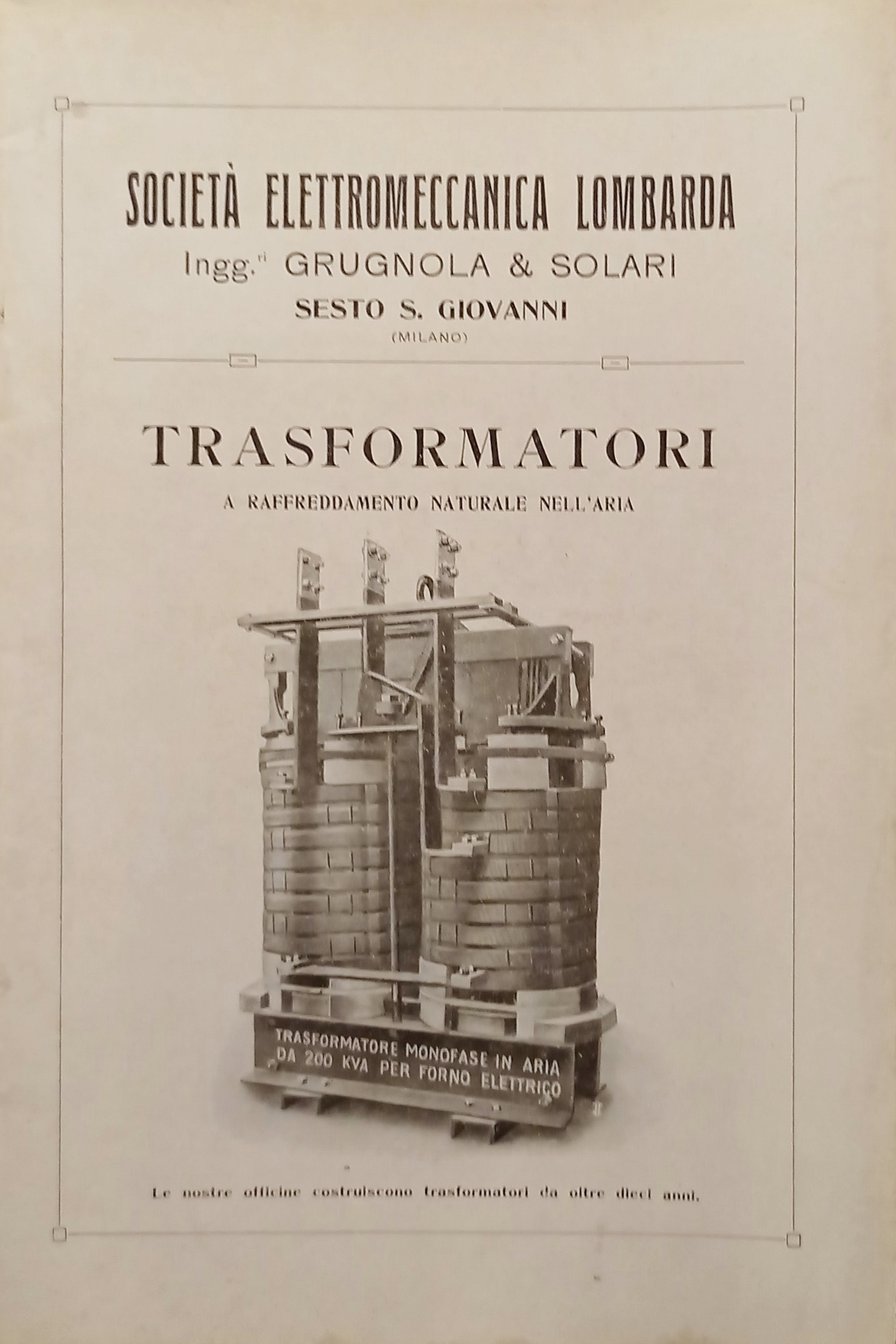 Società Elettromeccanica - Trasformatori a raffreddamento nell'aria - Anni '20