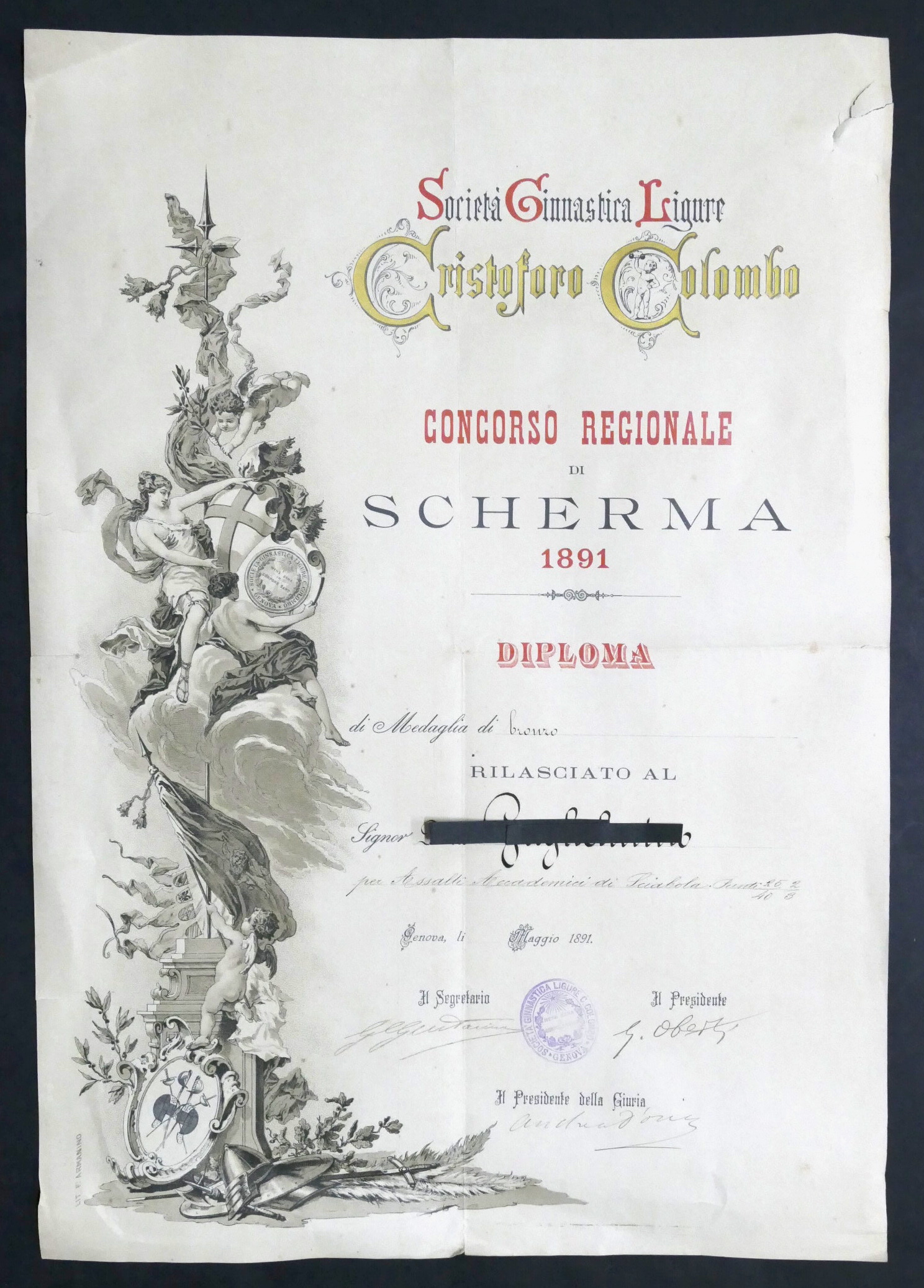 Società Ginnastica Ligure Cristoforo Colombo - Diploma Concorso Scherma - …