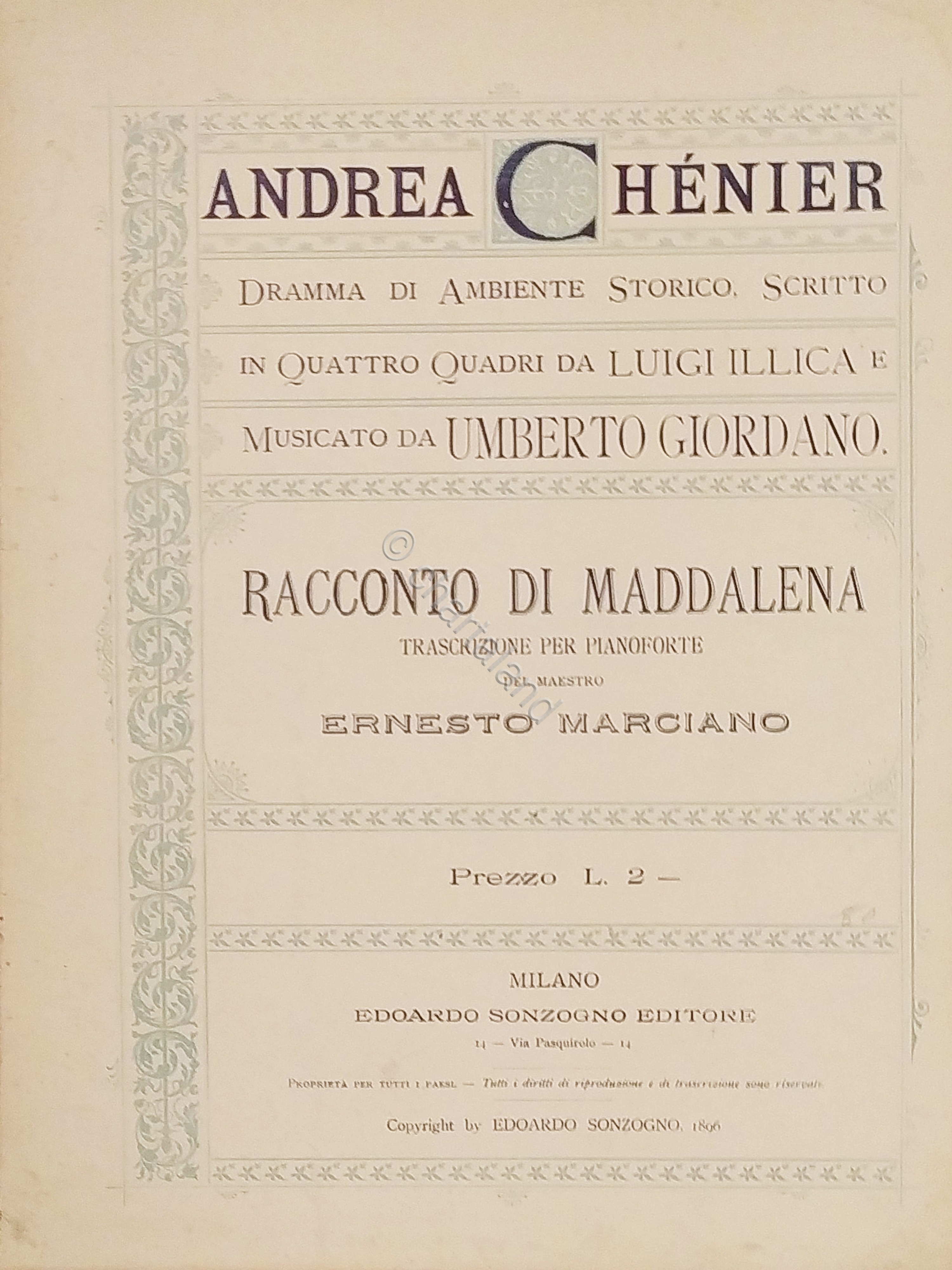 Spartiti - Andrea Chenier - Racconto di Maddalena per Piano …