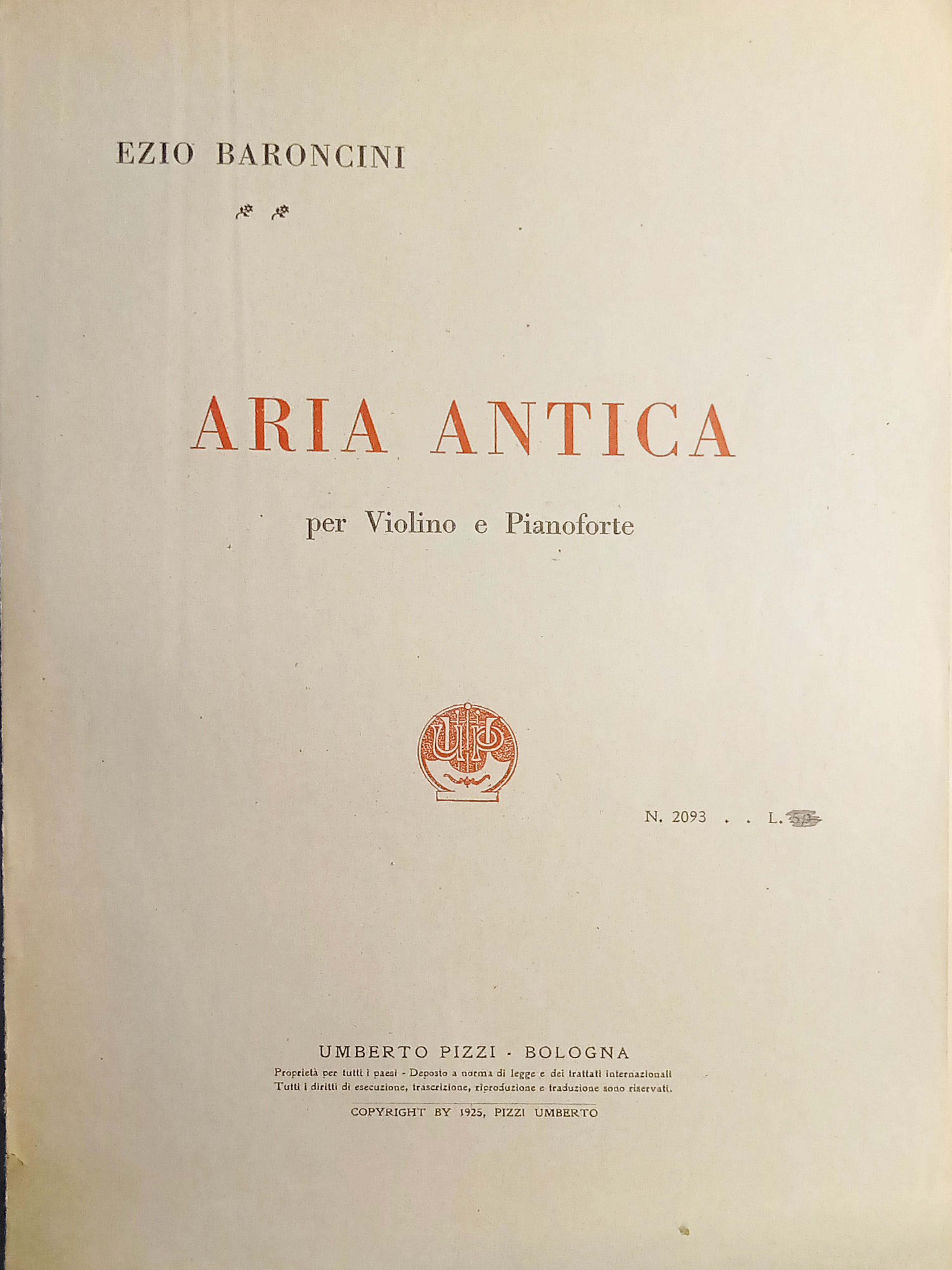 Spartiti - Aria Antica - Per Violino e Pianoforte di …