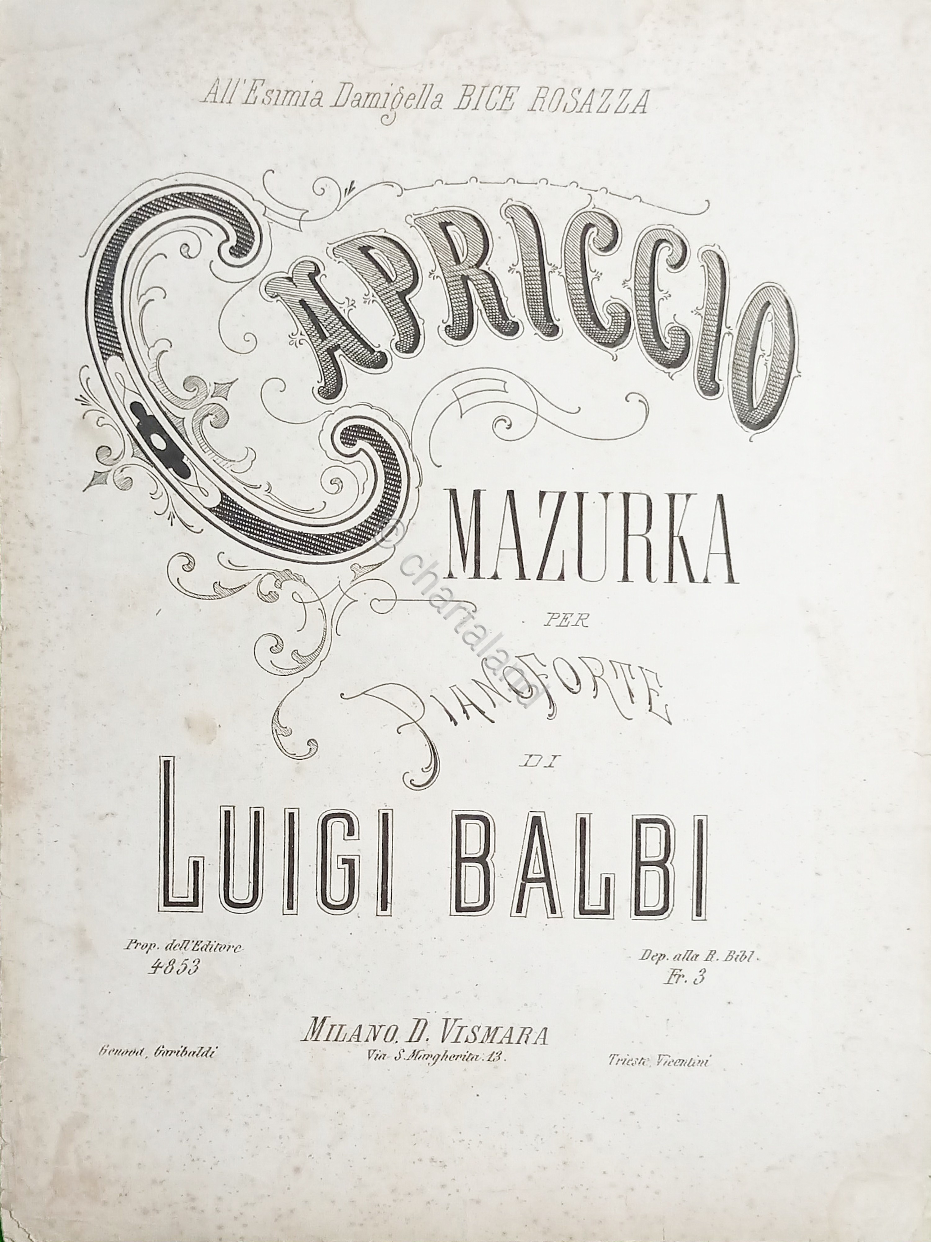 Spartiti - Capriccio - Mazurka per Pianoforte di Luigi Balbi …