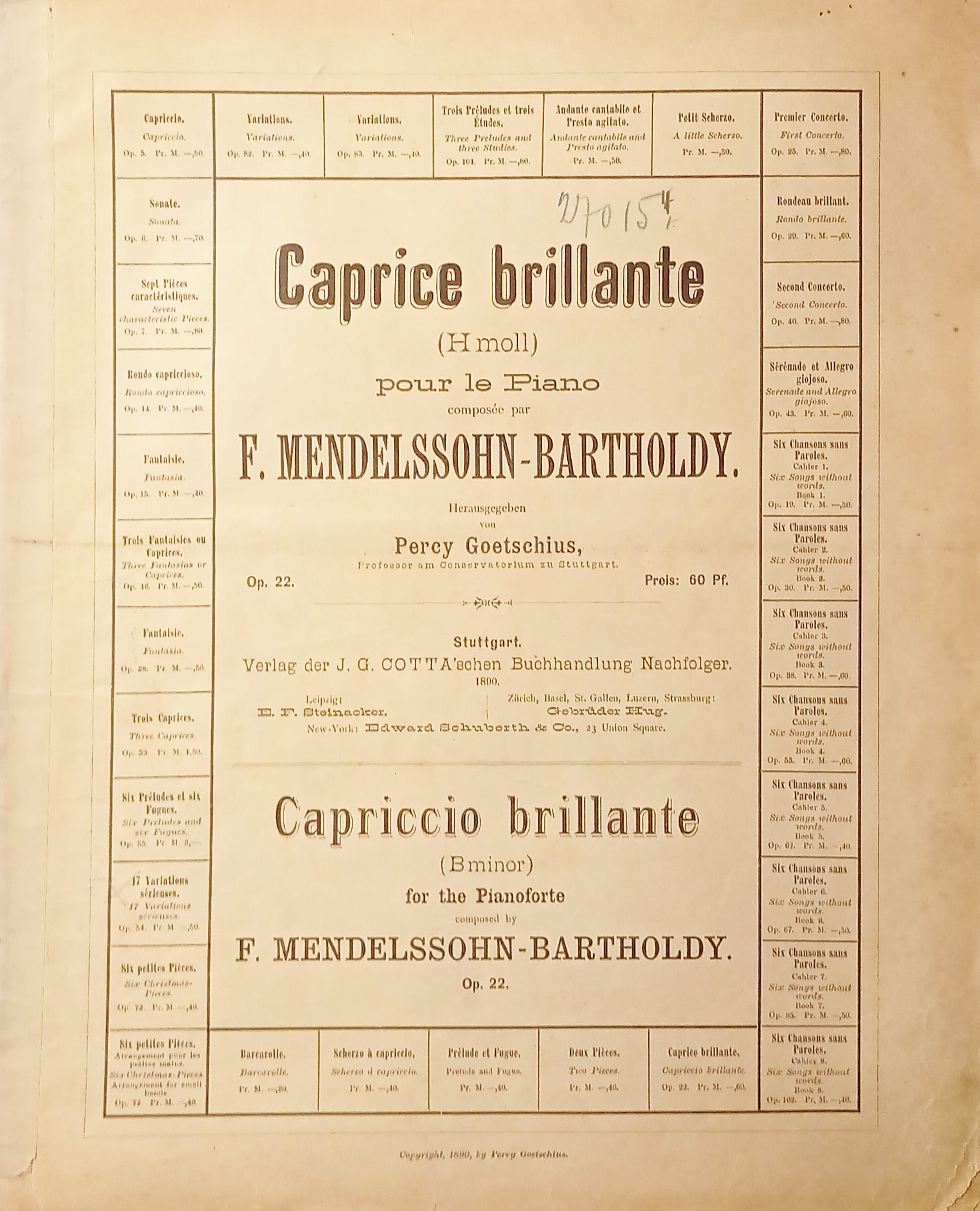 Spartiti - Caprice Brillante pour Piano par F. Mendelssohn-Bartholdy