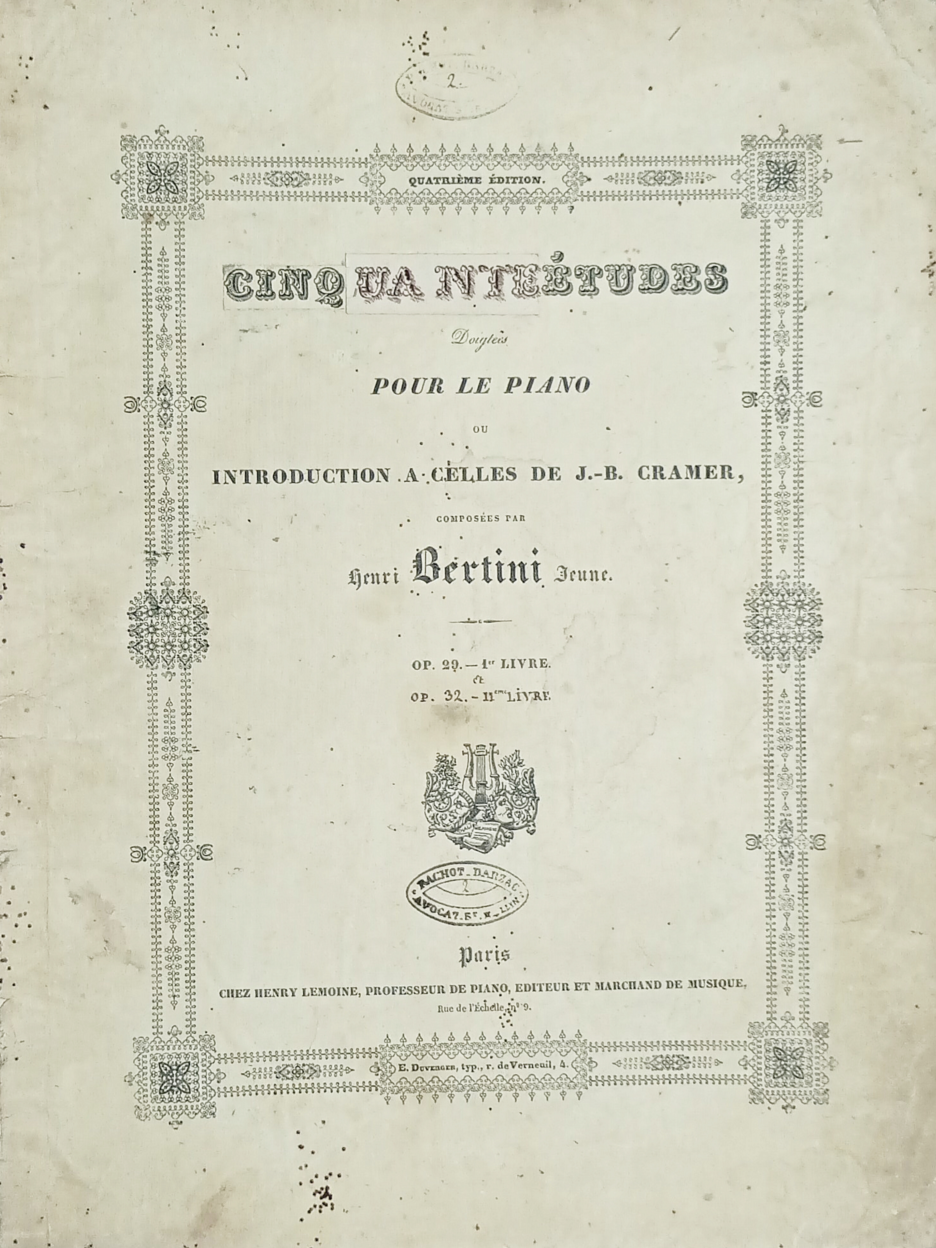 Spartiti - Cinquante Études Doigleis pour Piano par H. Bertini …