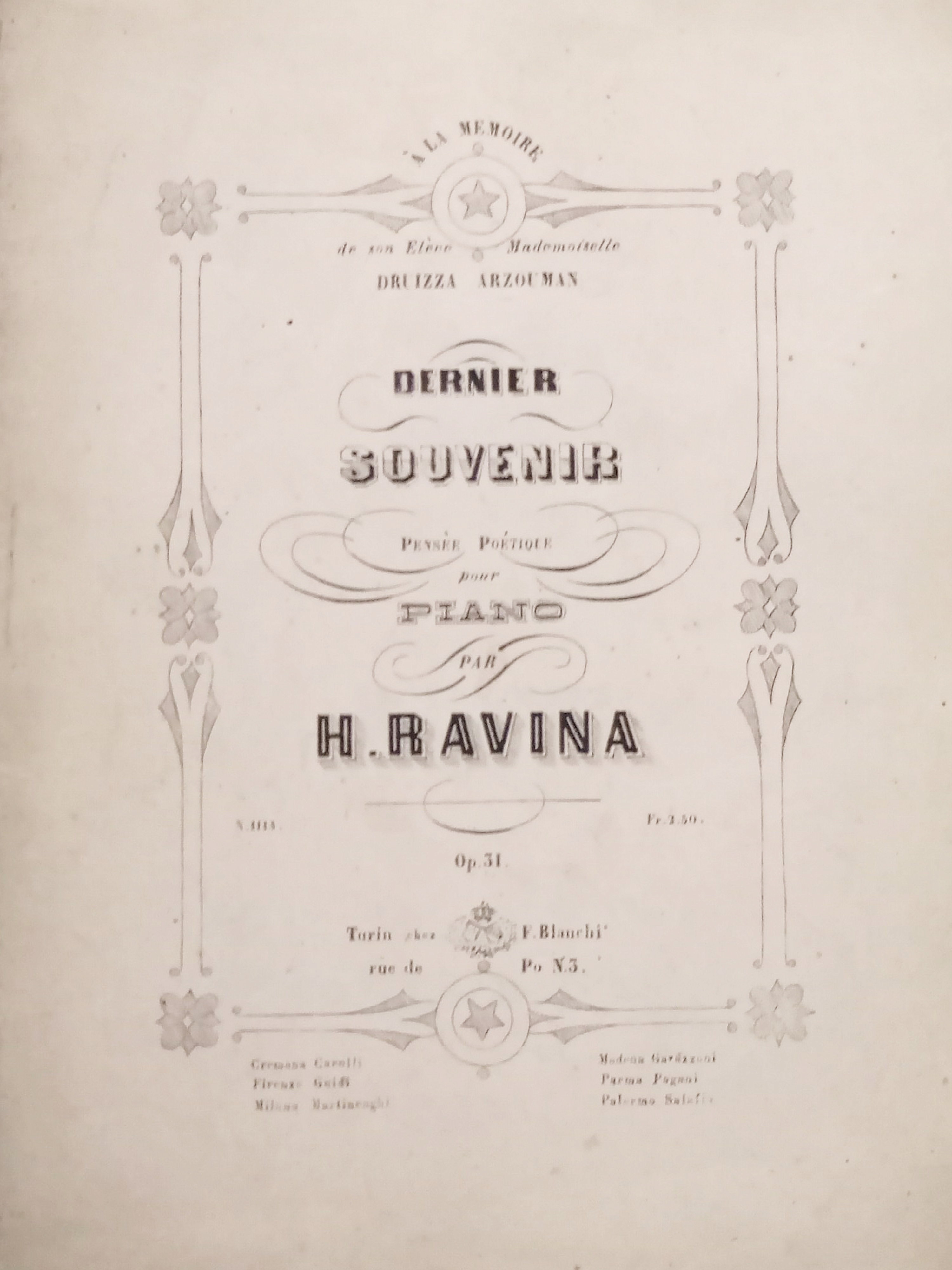 Spartiti - Dernier - Souvenir pour Piano par H. Ravina …