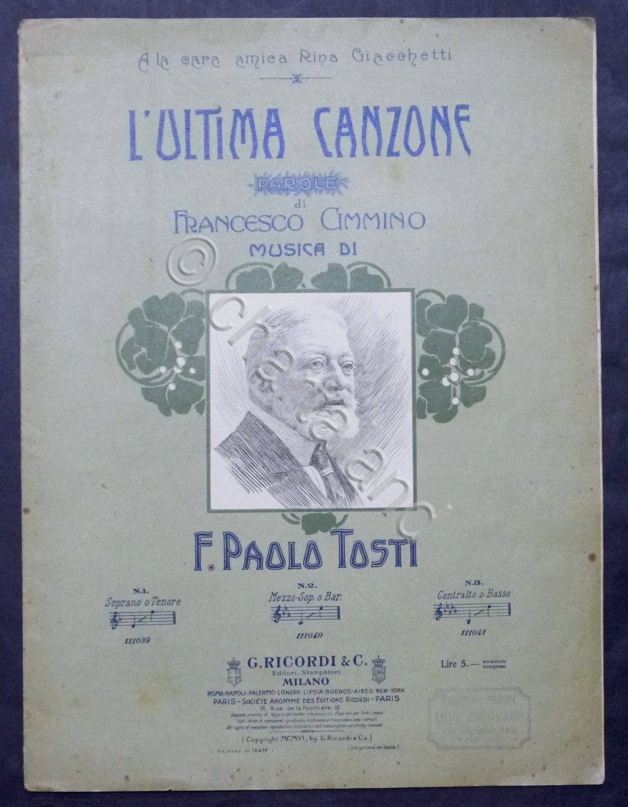 Spartiti - F. Paolo Tosti - L'ultima canzone - ed. …