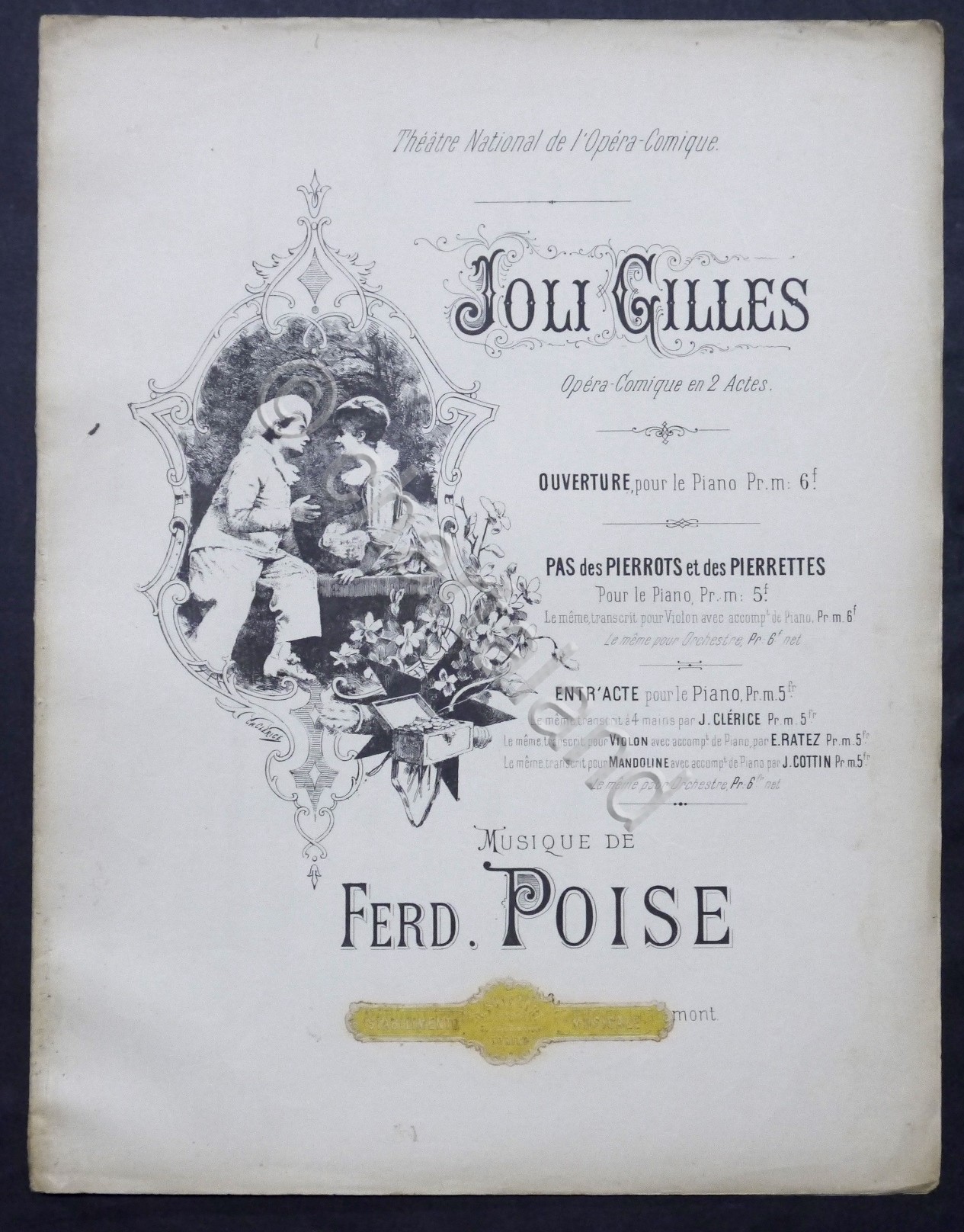 Spartiti - F. Poise - Opera Joli Gilles - Ouverture …