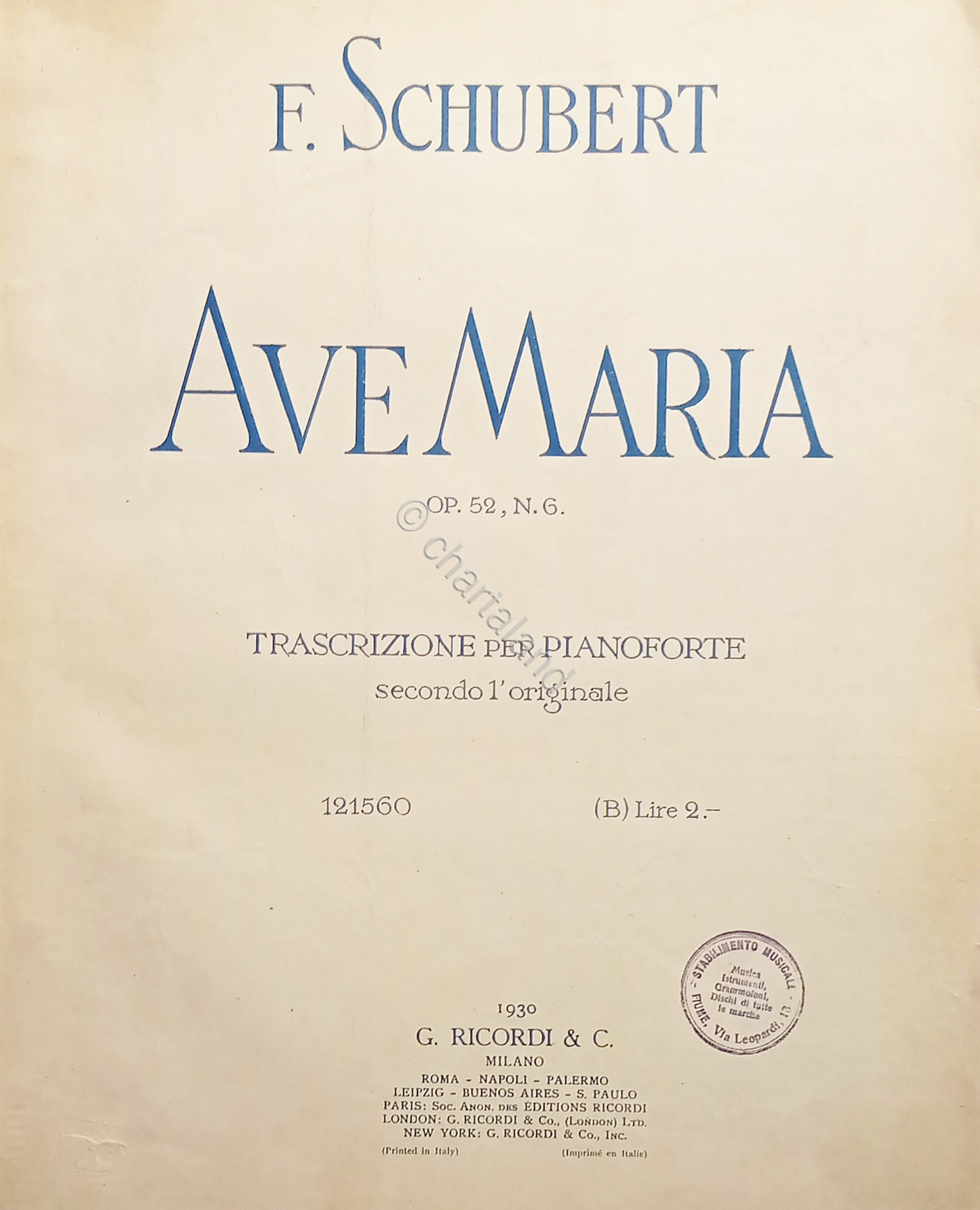 Spartiti - F. Schubert - Ave Maria - Op. 52, …