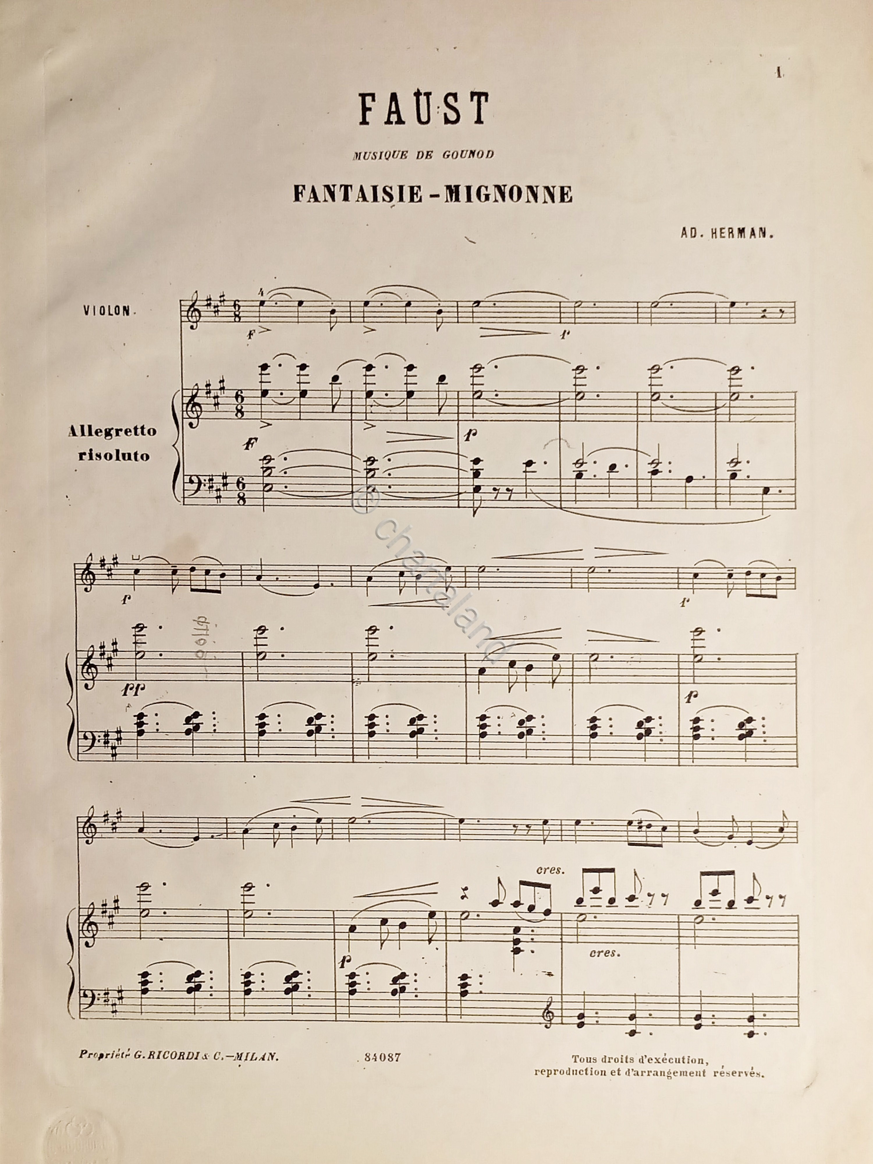 Spartiti - Faust - Fantaisie Mignone pour Violon par Ad. …