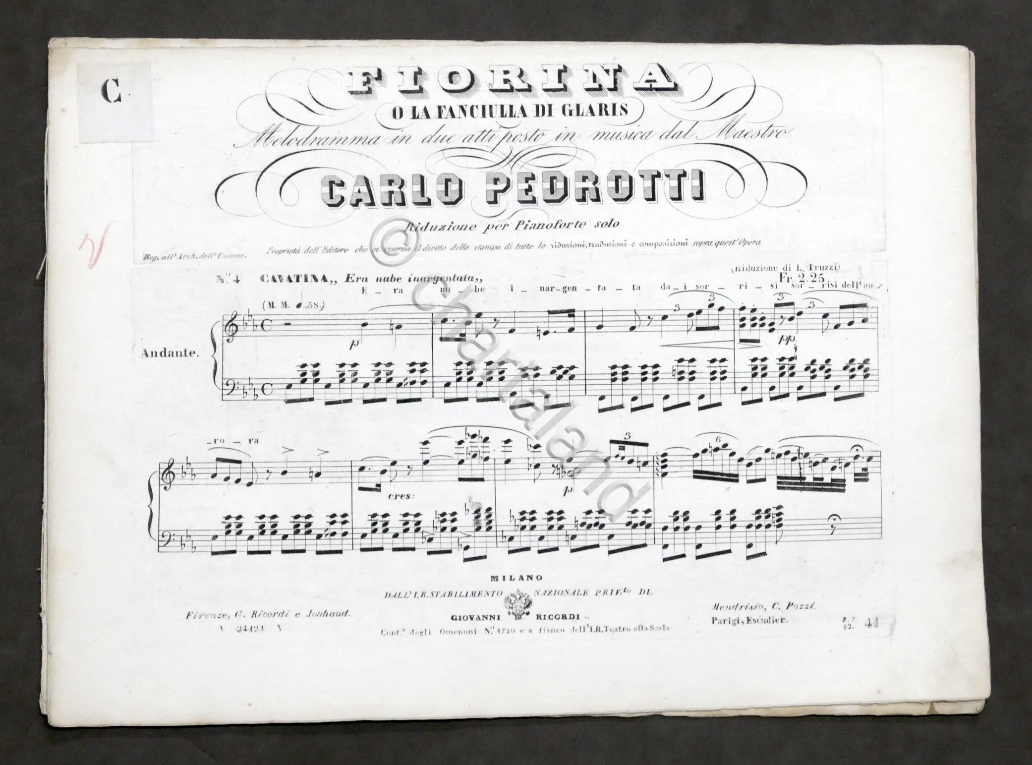 Spartiti - Fiorina o la fanciulla di Glaris - Cavatina …