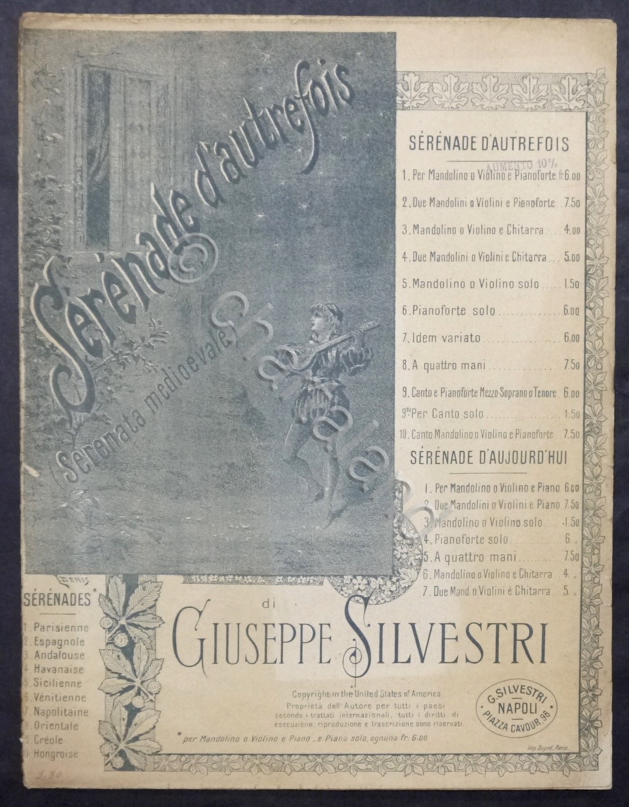 Spartiti - G. Silvestri - Serènade d'autrefois - per mandolino …