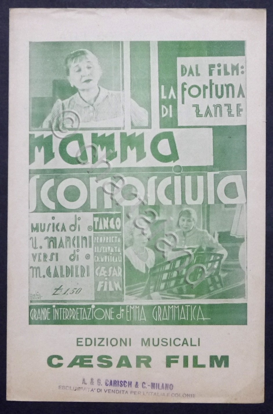 Spartiti - I. Mancini - Mamma sconosciuta - Canzone tango …