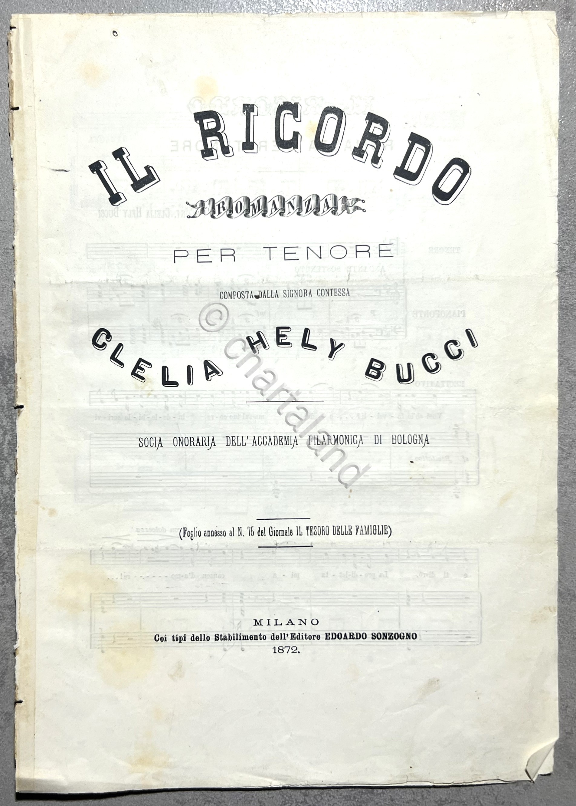 Spartiti - Il Ricordo - Romanza per Tenore di Clelia …