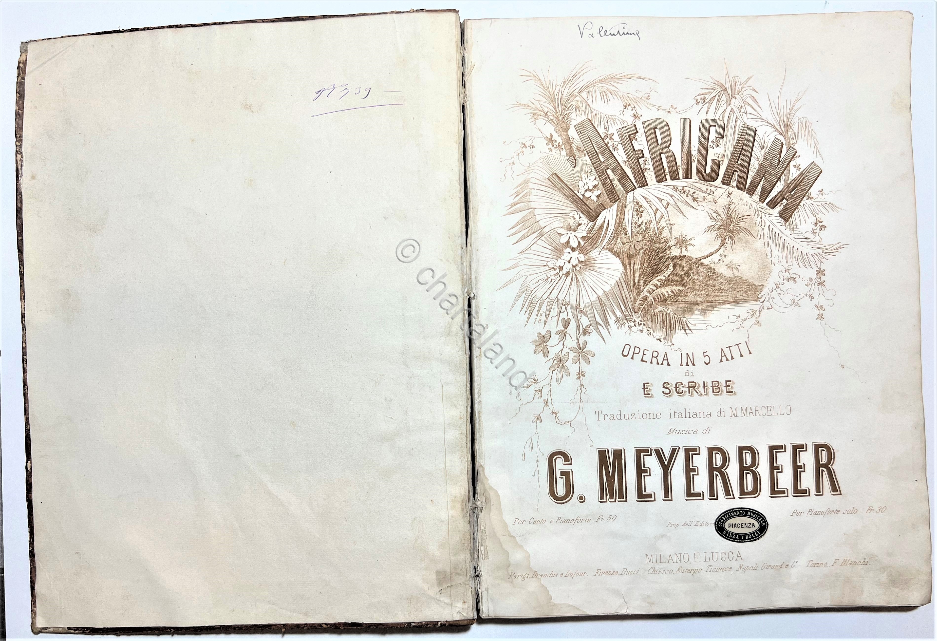 Spartiti - L'Africana - Opera in 5 Atti di E. …