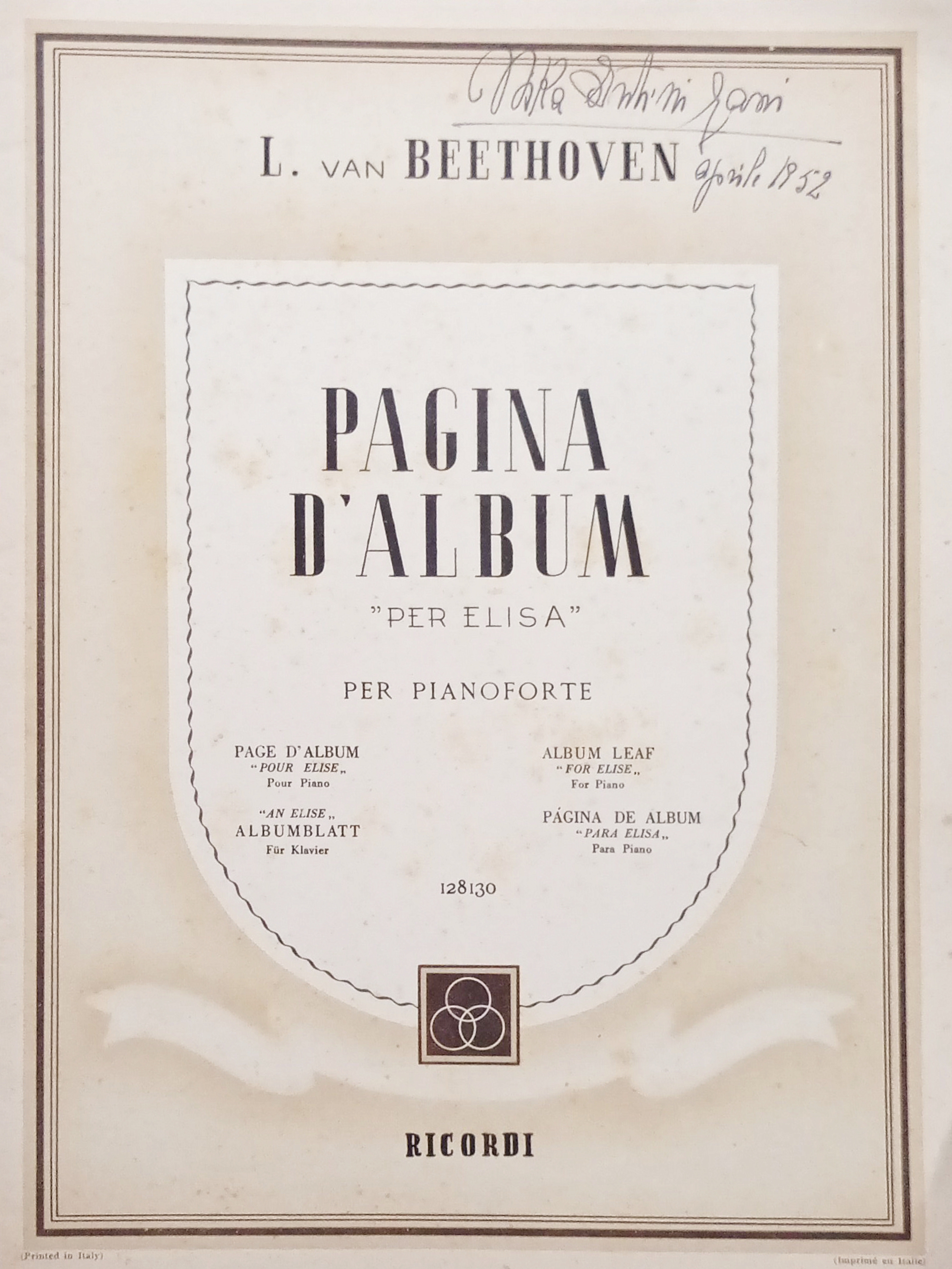 Spartiti - L. Van Beethoven - Pagina d'Album - Per …