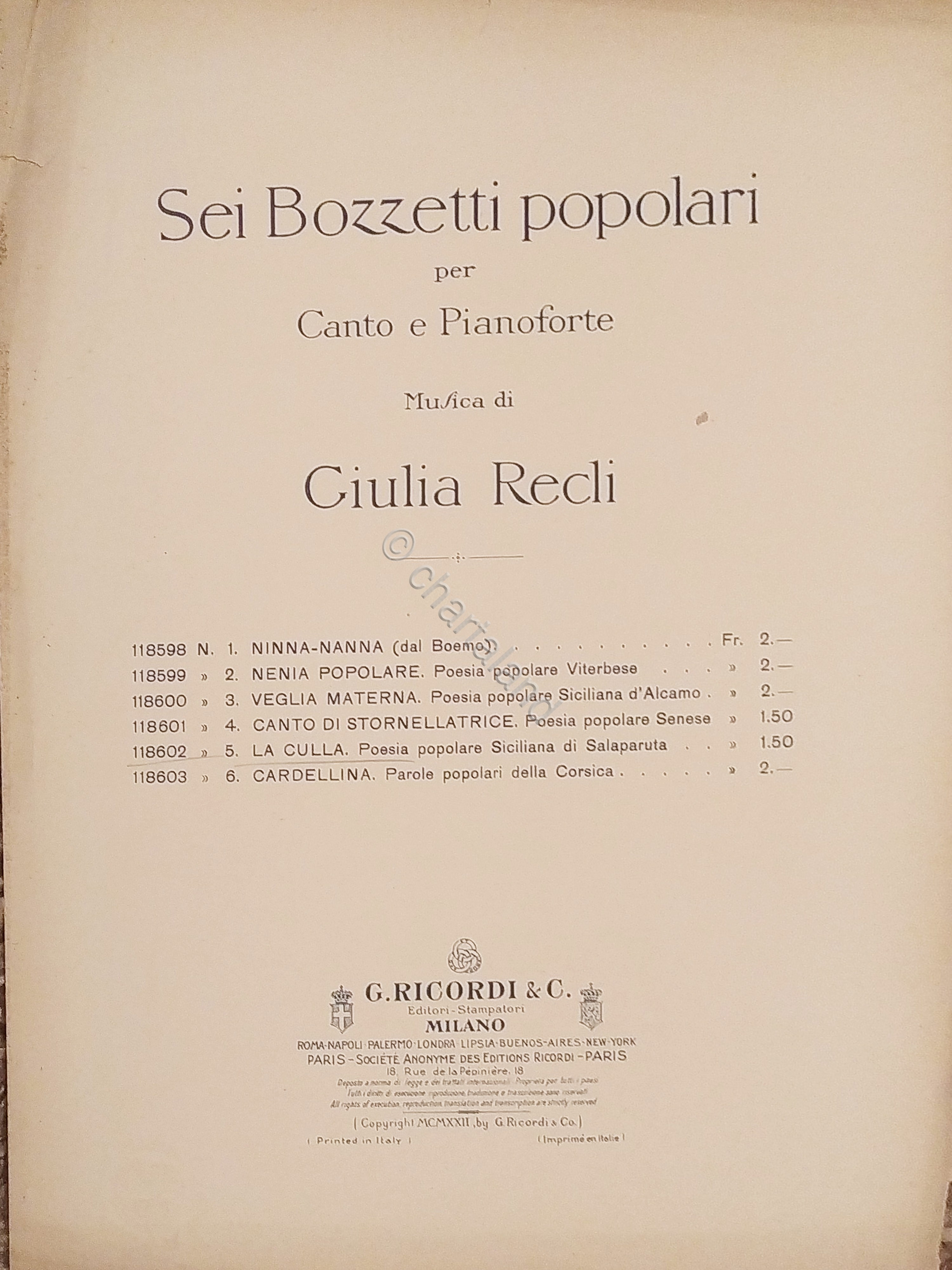 Spartiti - La Culla - Poesia Popolare Siciliana di Salaparuta …