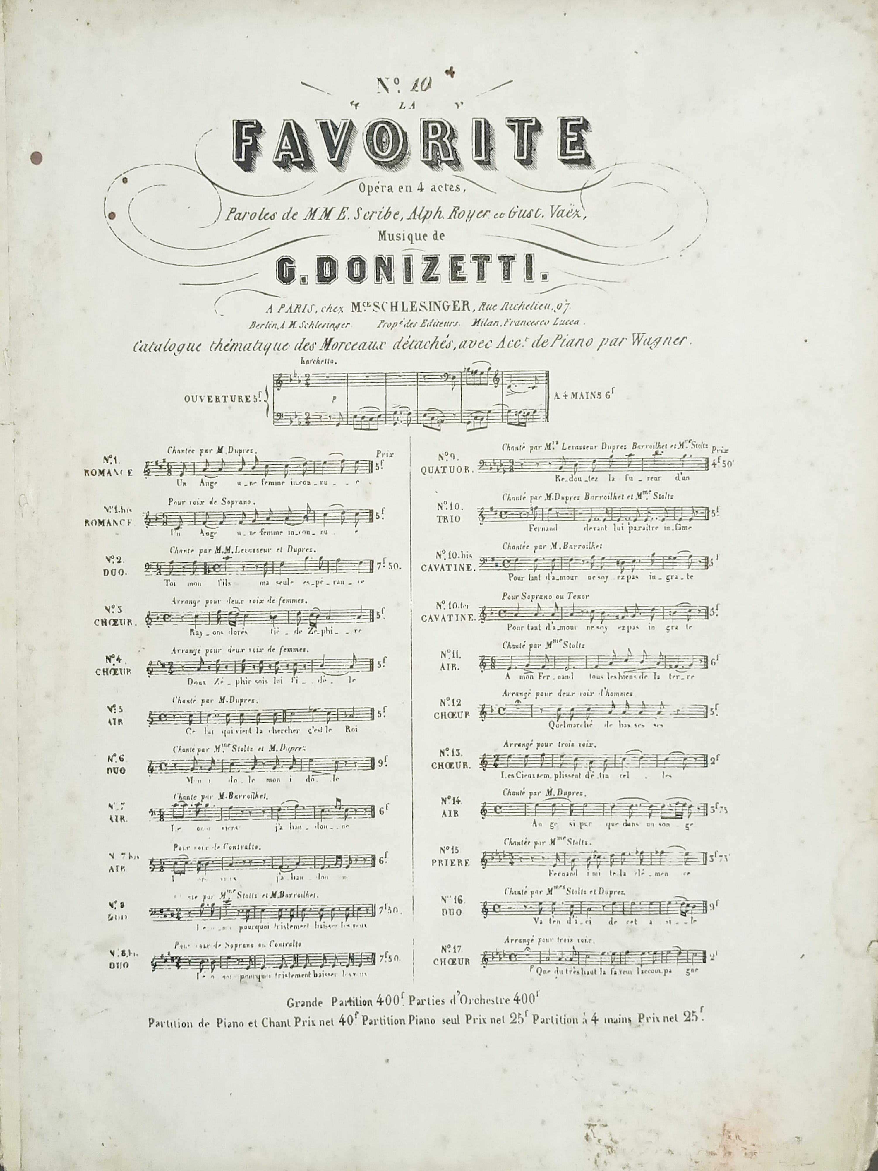 Spartiti - La Favorite di Donizetti - Cavatine Chanté par …