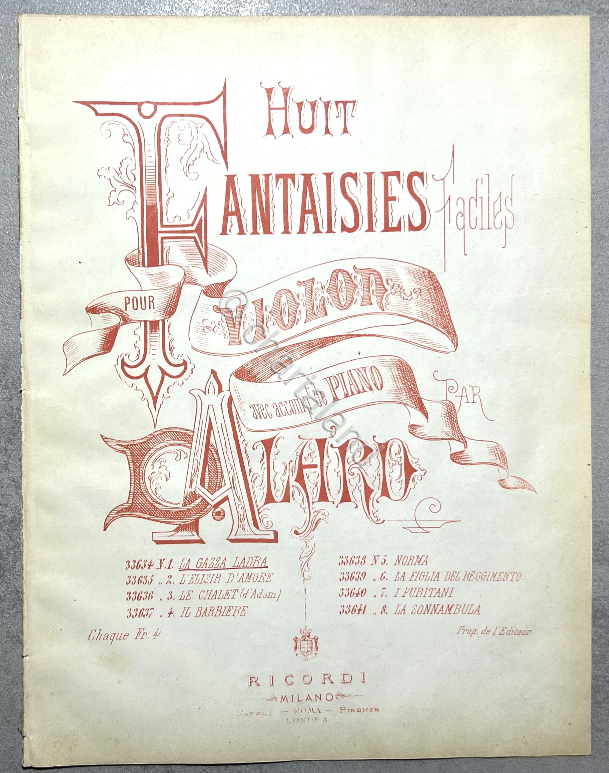 Spartiti - La Gazza Ladra - Fantaisie Facile pour Violon …