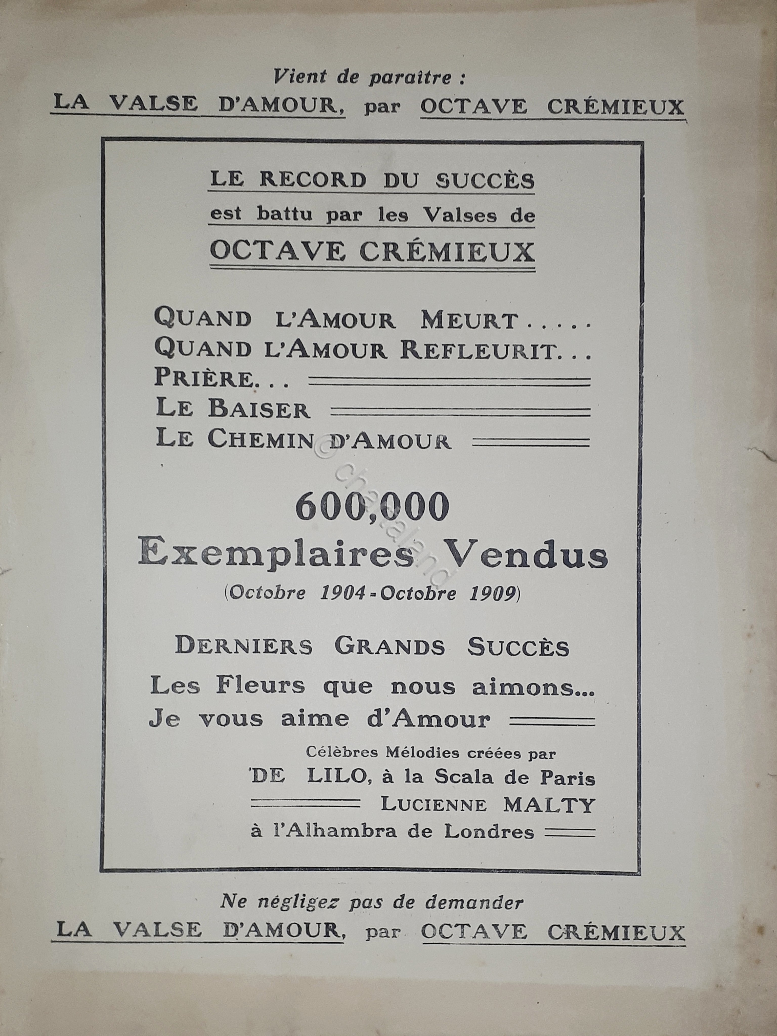 Spartiti - La Valse d'Amur par Octave Cremieux