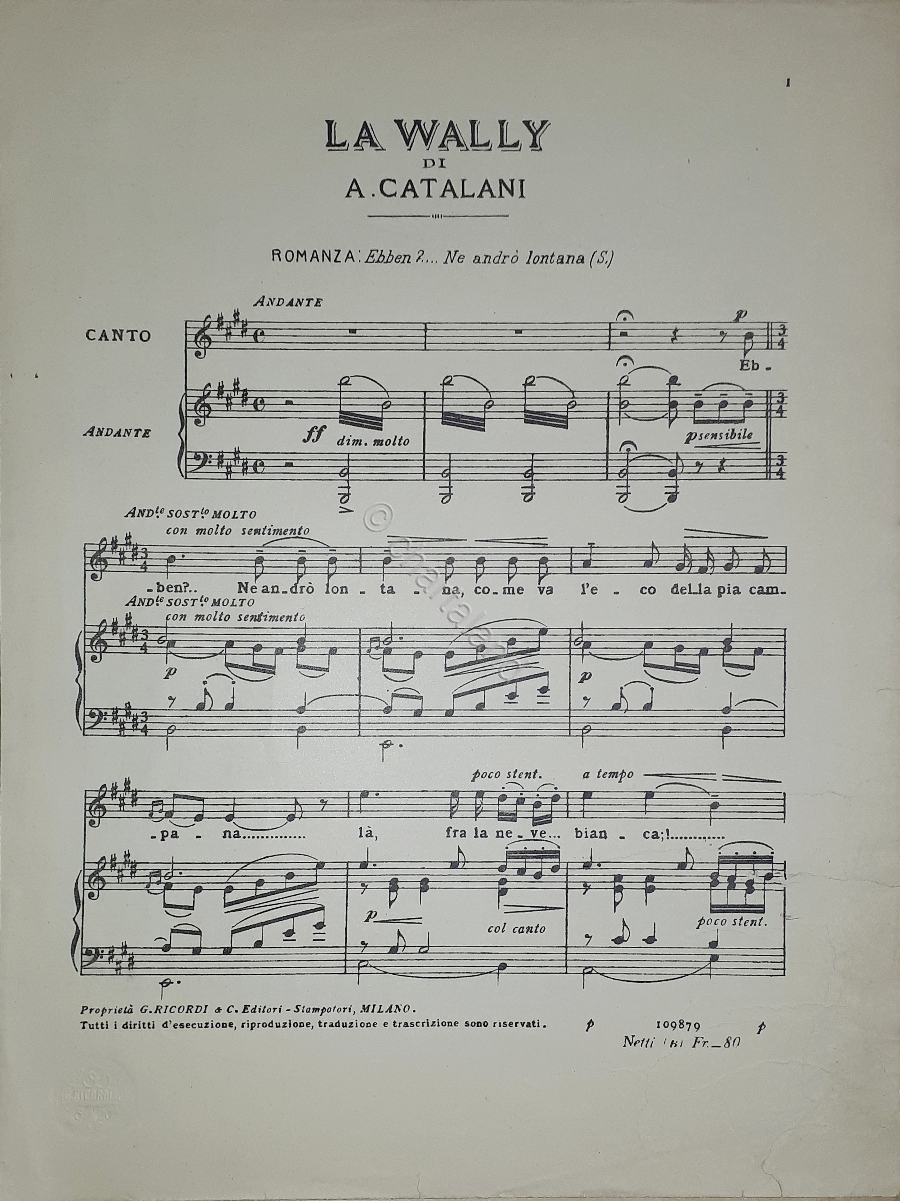 Spartiti - La Wally di A. Catalani