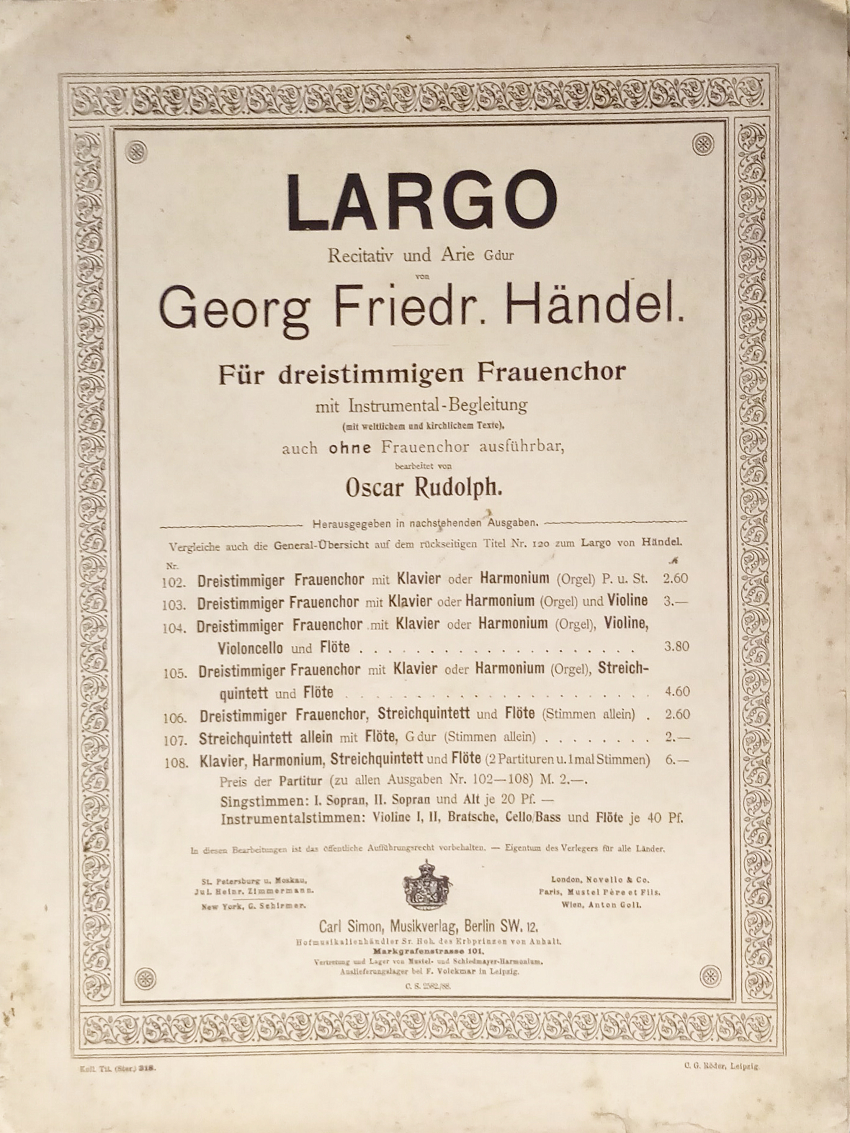 Spartiti - Largo - Recitativ und Arie G Dur von …