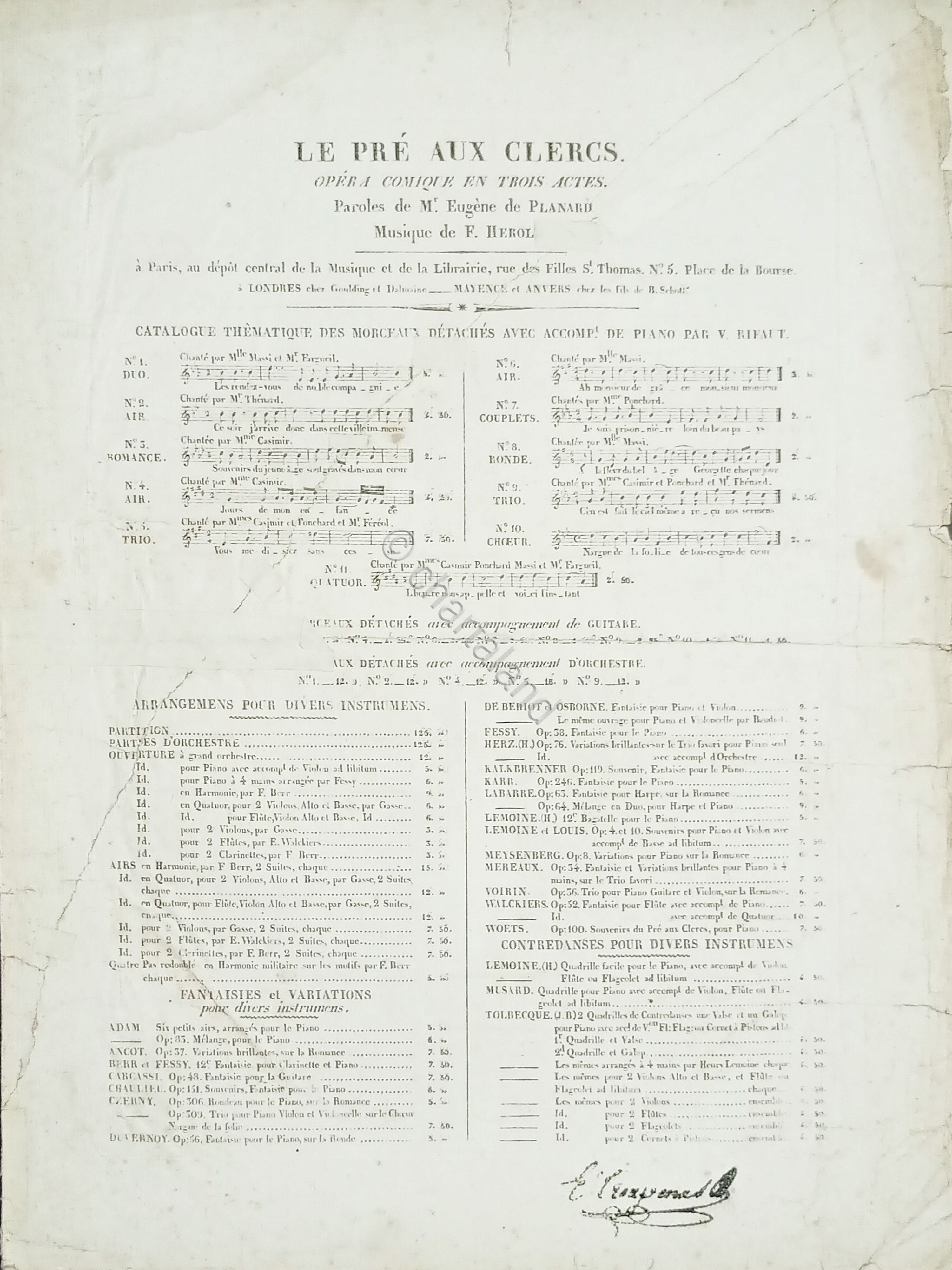 Spartiti - Le Pre aux Clercs - Canto e Piano …