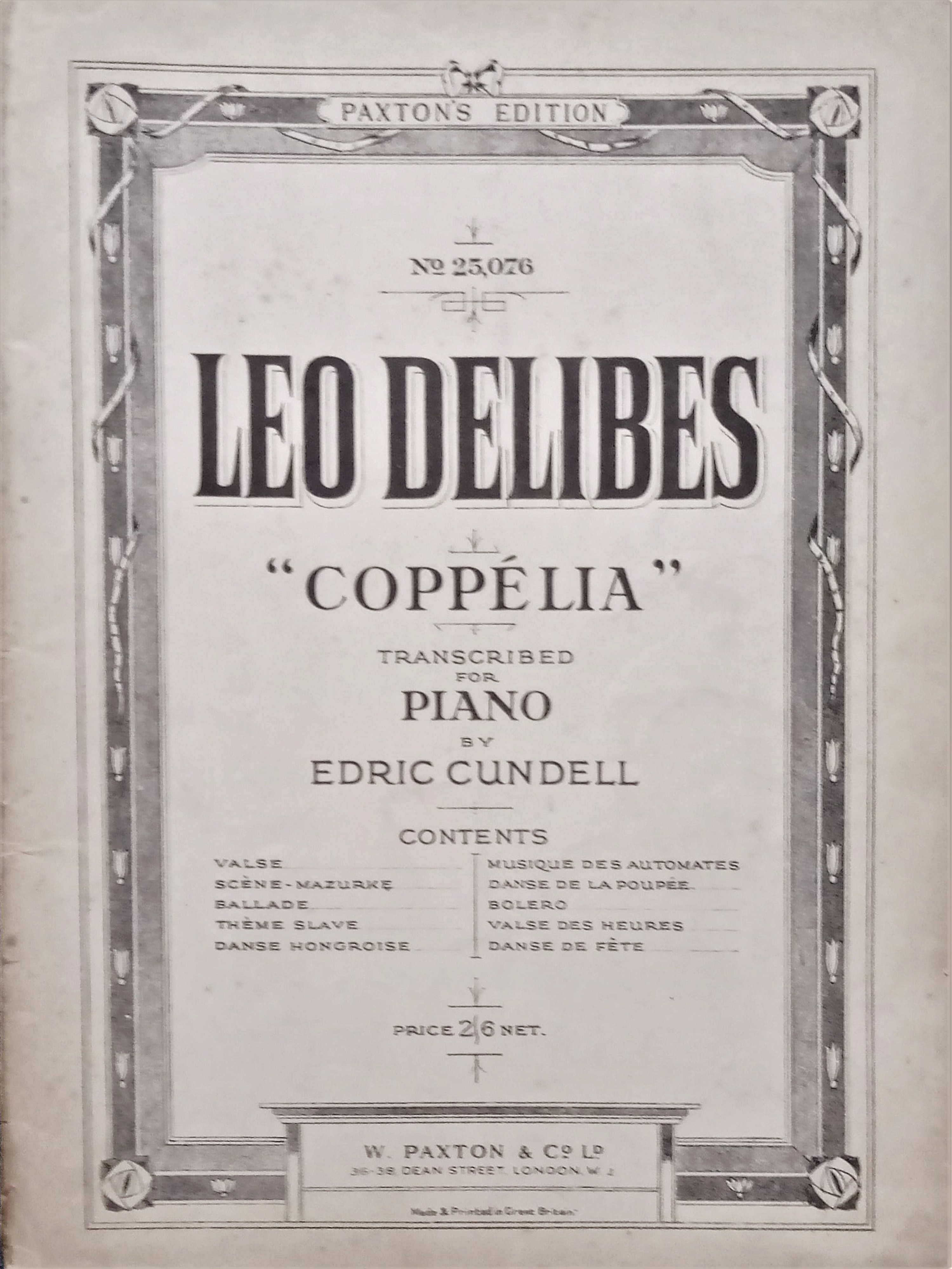 Spartiti - Leo Delibes - Coppélia - Transcribed for Piano …