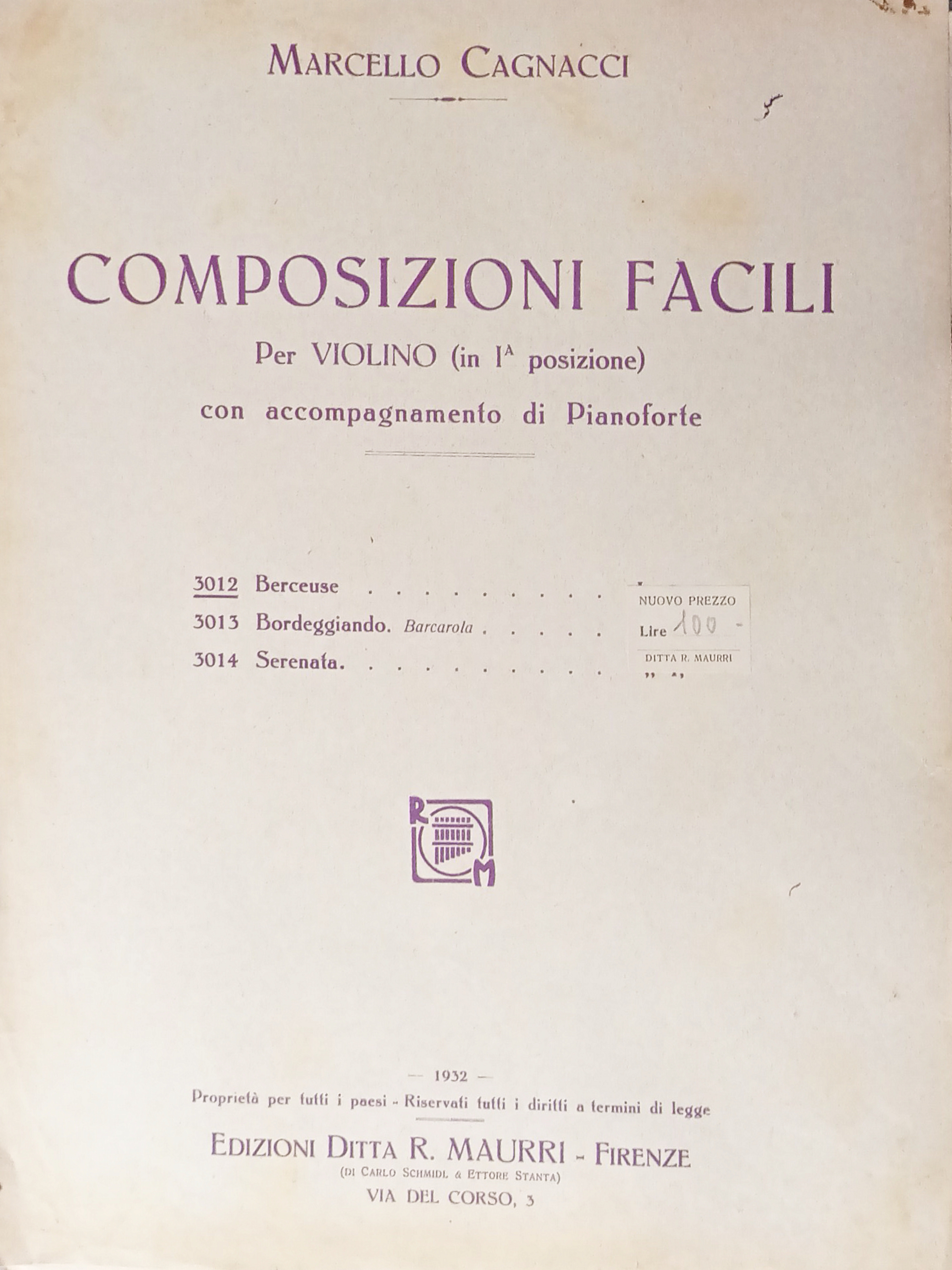 Spartiti - M. Cagnacci - Composizioni Facili per Violino con …