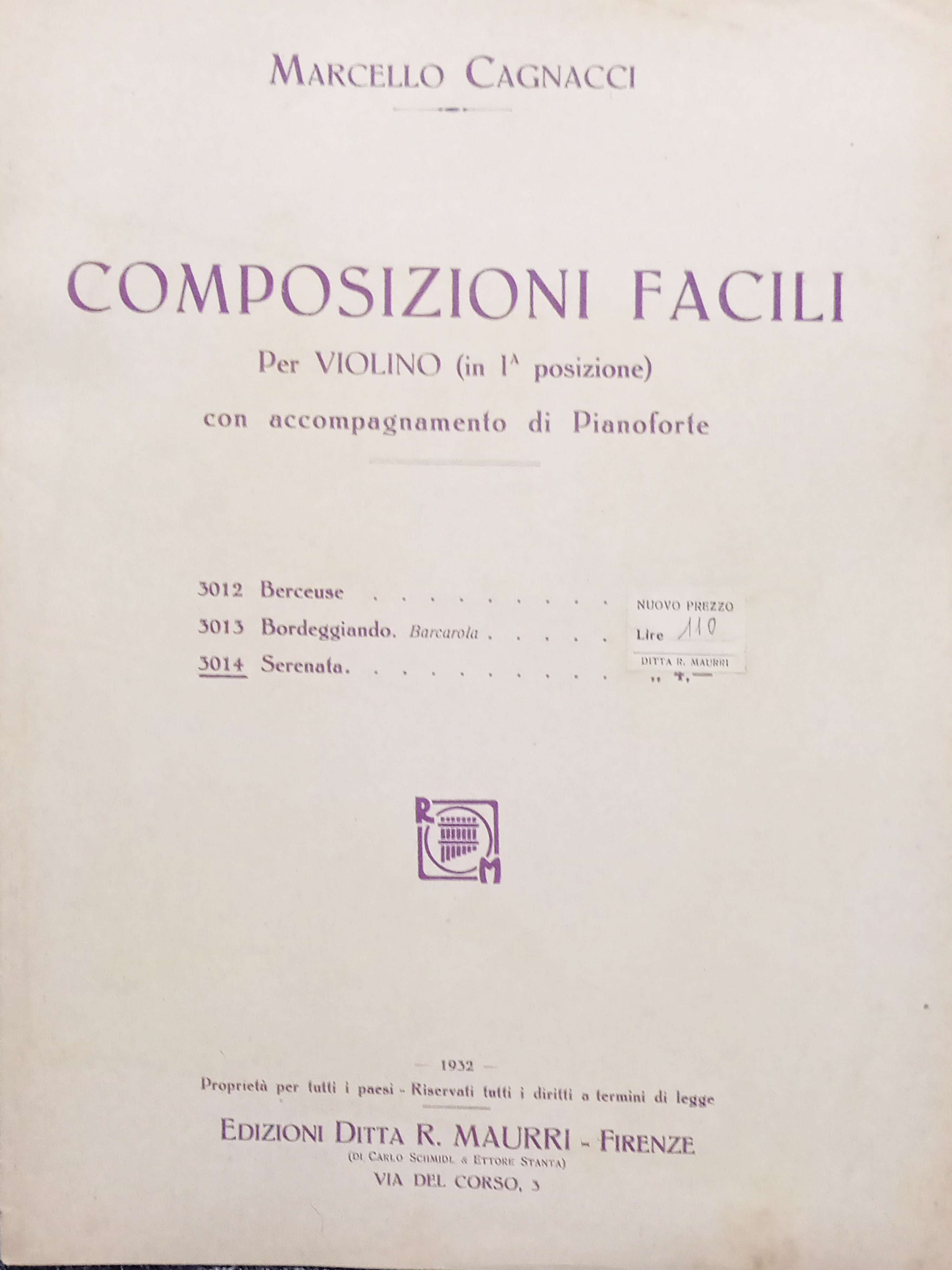 Spartiti - M. Cagnacci - Composizioni Facili per Violino con …