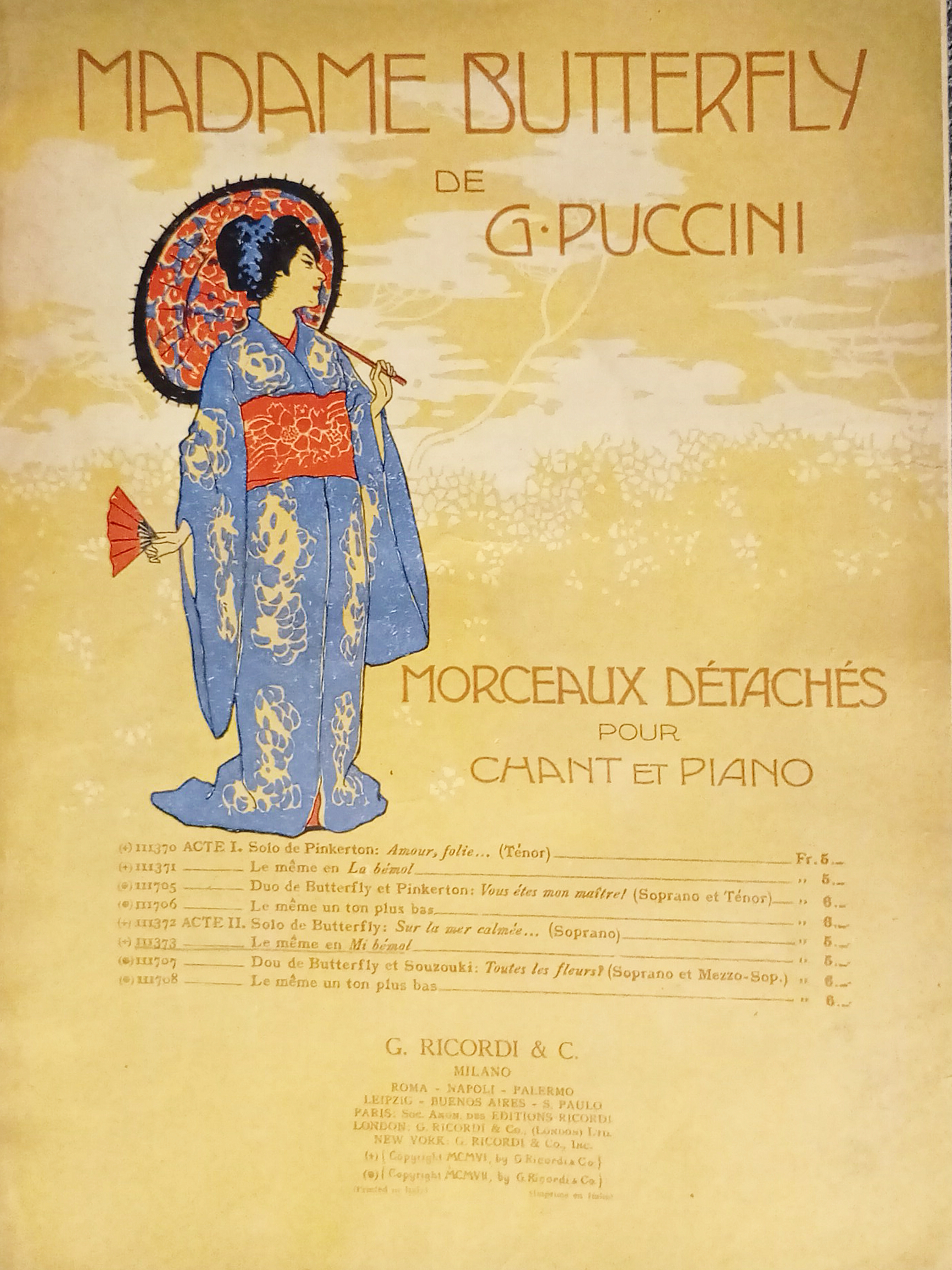 Spartiti - Madame Butterfly de G. Puccini - Morceaux Détachés …