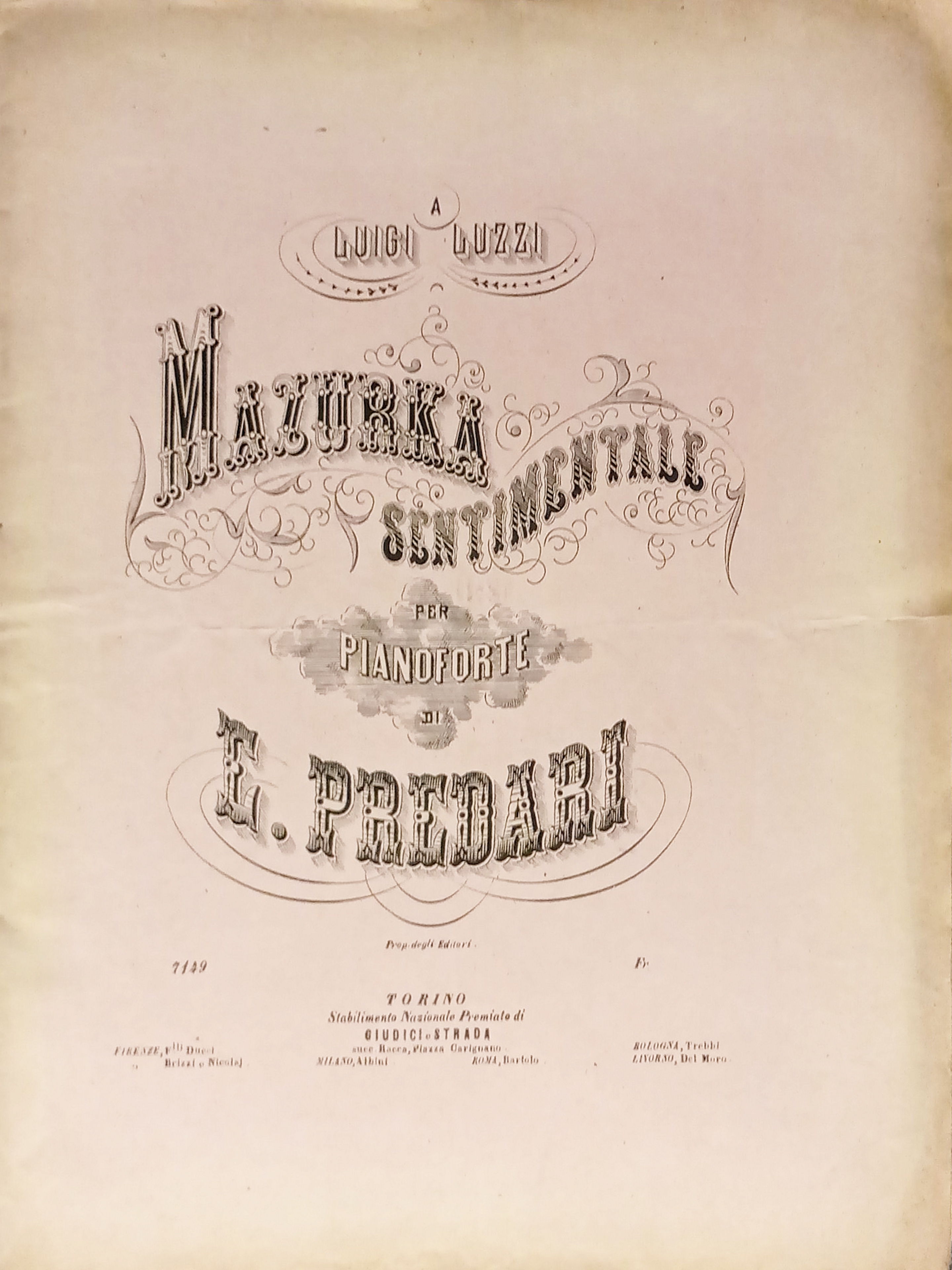 Spartiti - Mazurka Sentimentale per Pianoforte di E. Predari