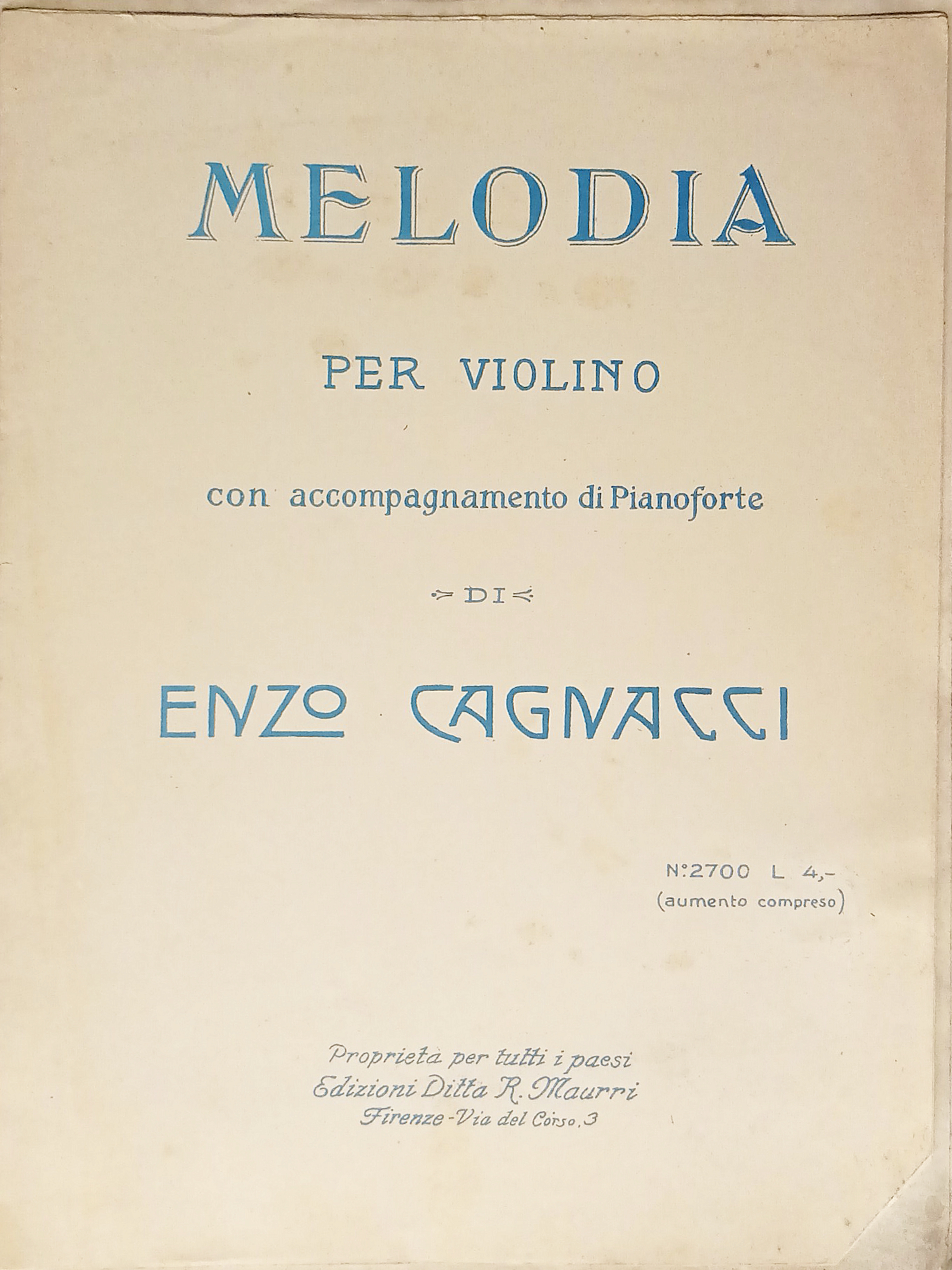 Spartiti - Melodia per Violino con accomp. di Pianoforte di …