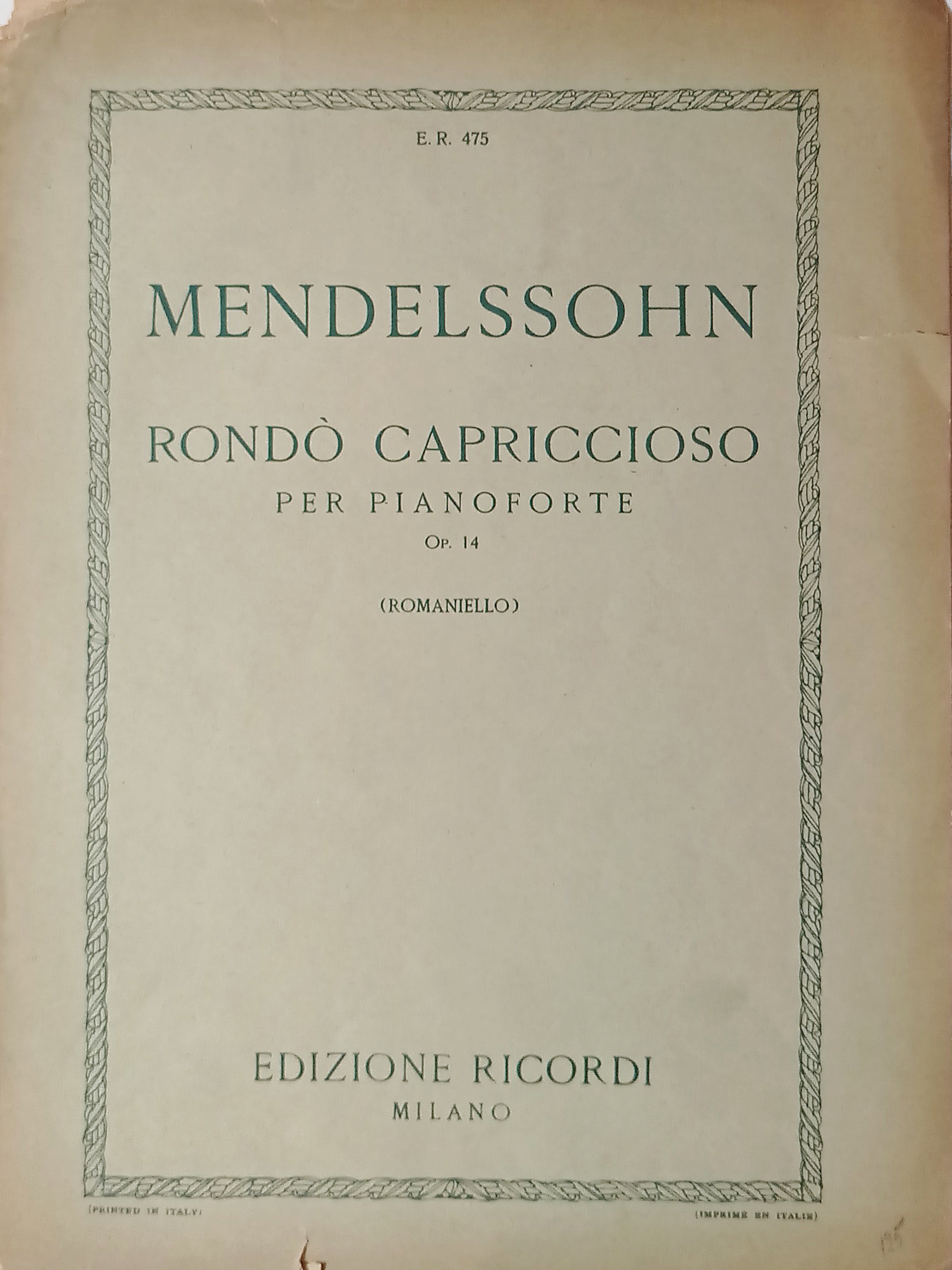 Spartiti - Mendelssohn - Rondò Capriccioso per Pianoforte Op. 14 …