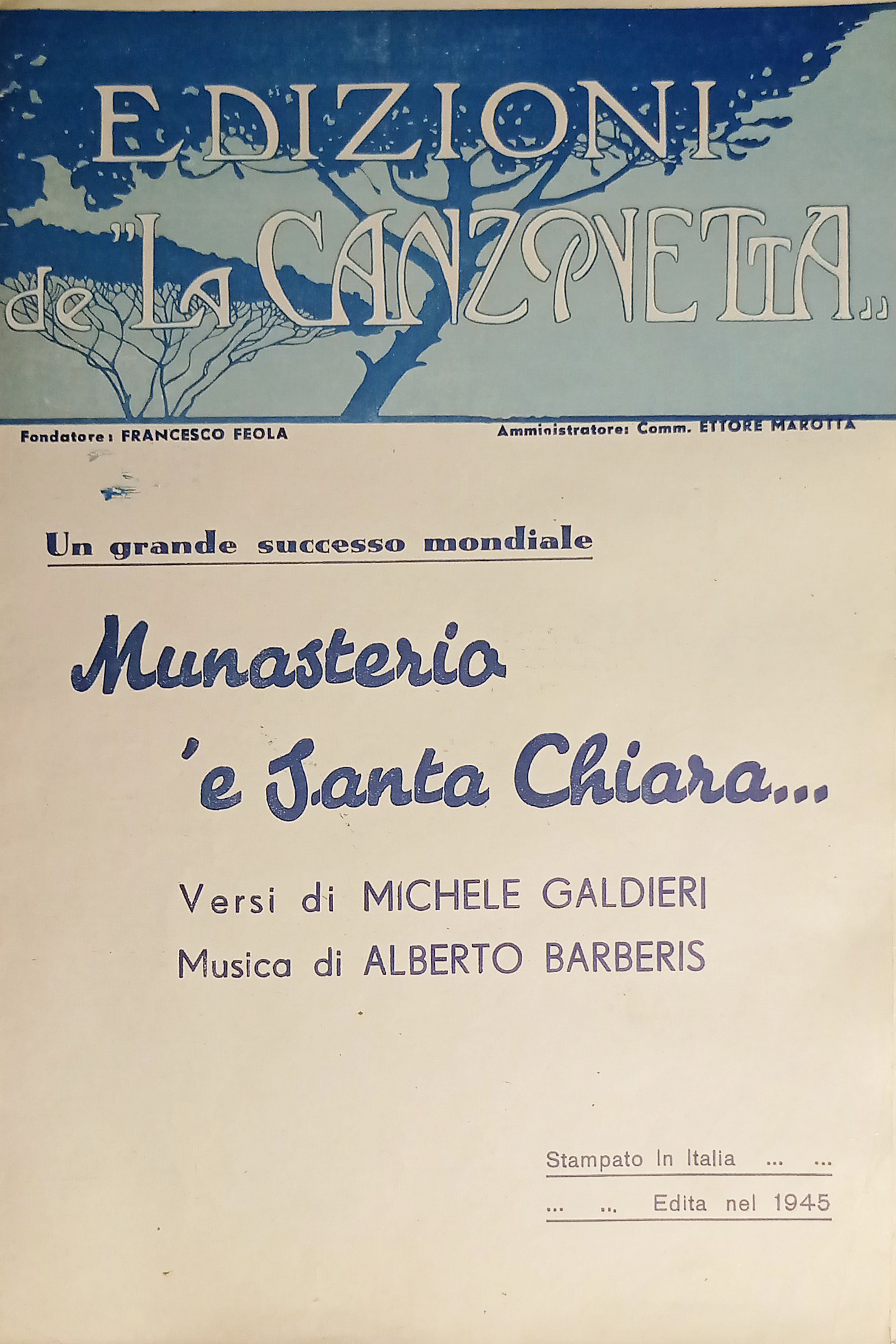 Spartiti - Munasterio 'e Santa Chiara per Canto, Mandolino o …