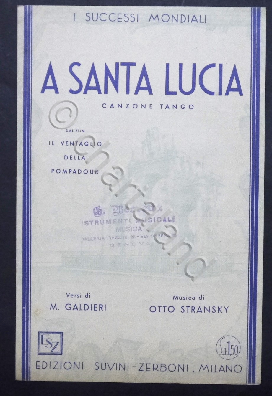 Spartiti - O. Stransky - A Santa Lucia - Canzone …