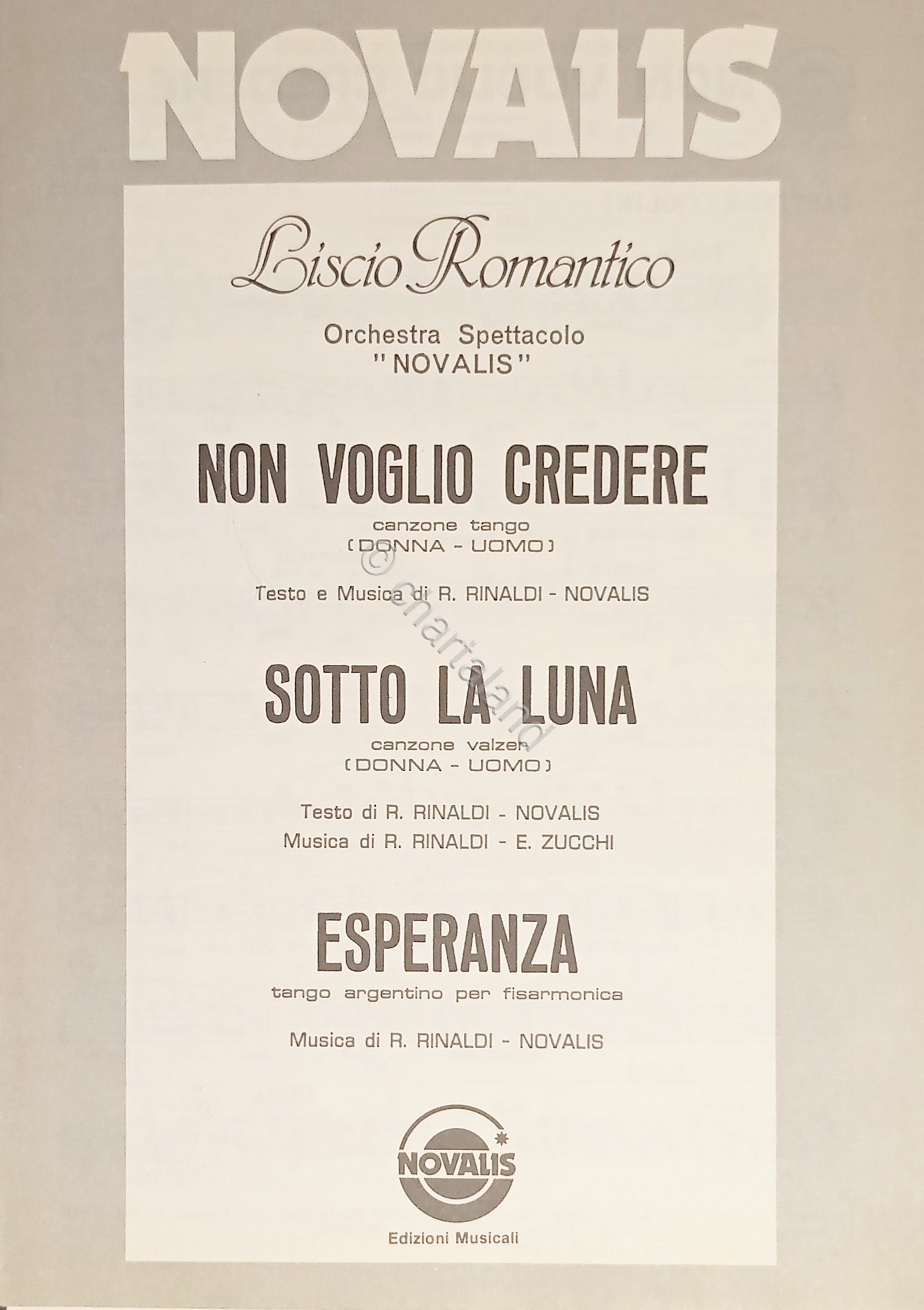 Spartiti - Orchestra Novalis - Non voglio credere - Sotto …