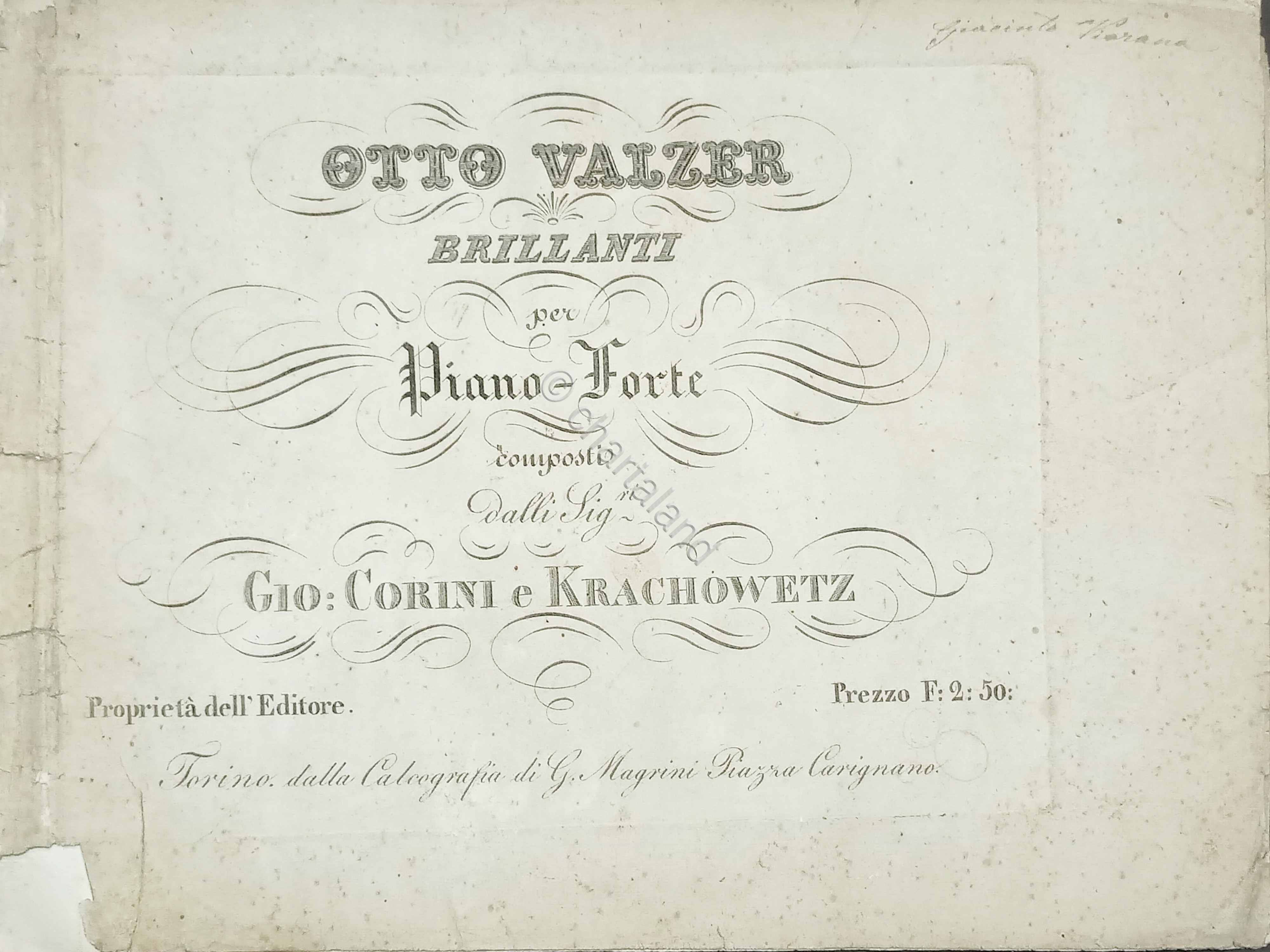 Spartiti - Otto Valzer Brillanti per Pianoforte di Gio: Corini …