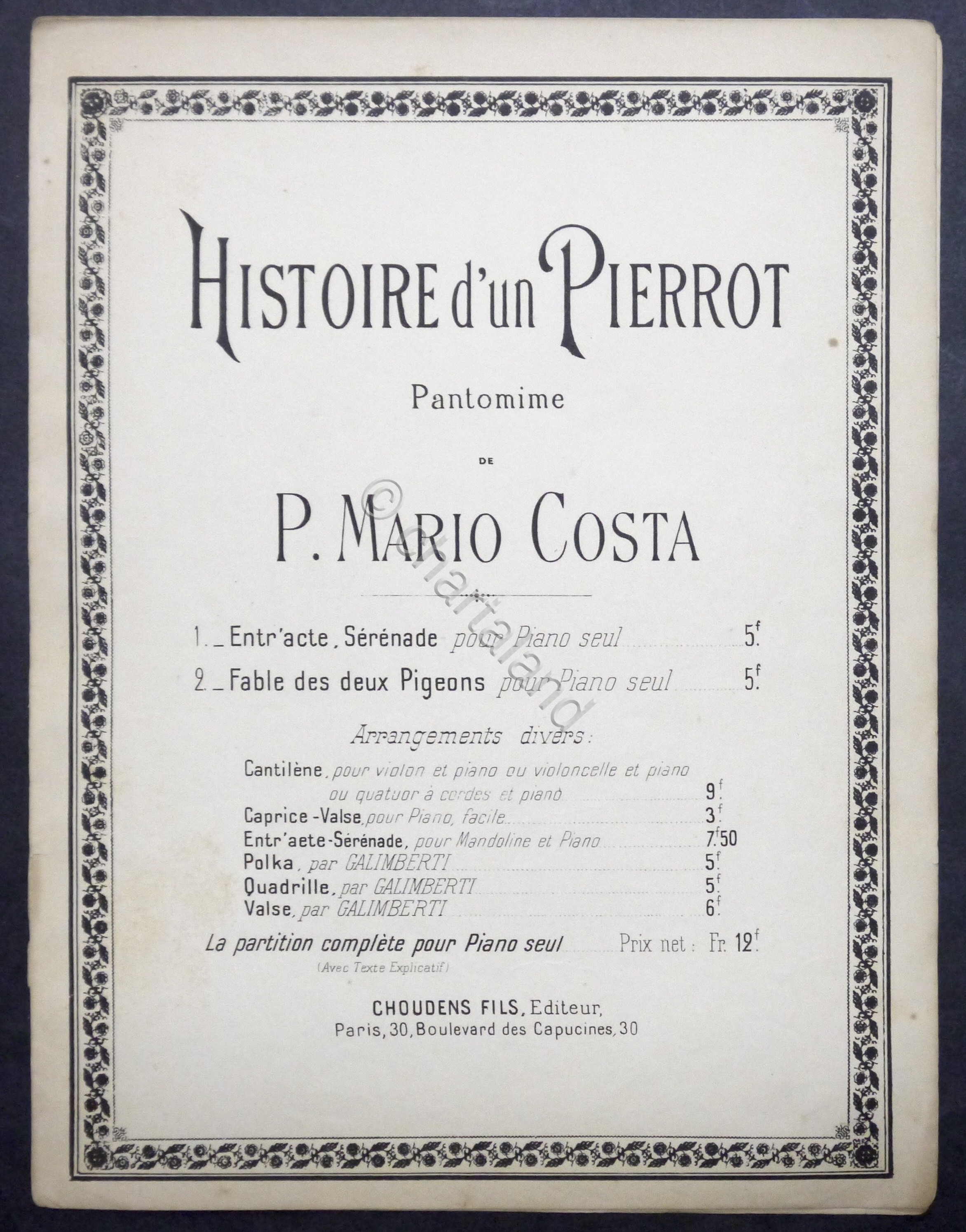 Spartiti - P. Mario Costa - Histoire d'un Pierrot: Entr' …